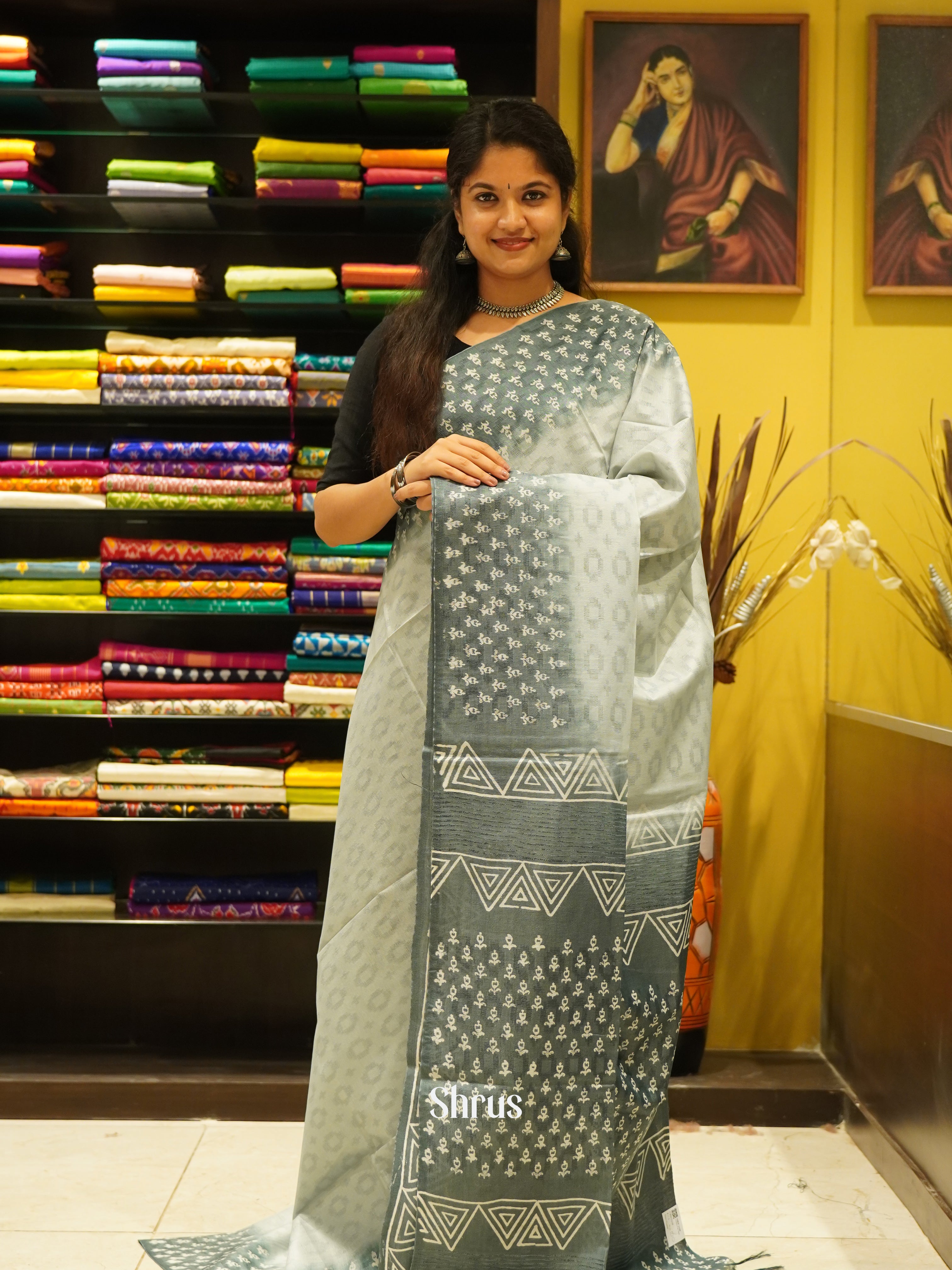 Light & Dark Grey - Semi Tussar Saree - Shop on ShrusEternity.com