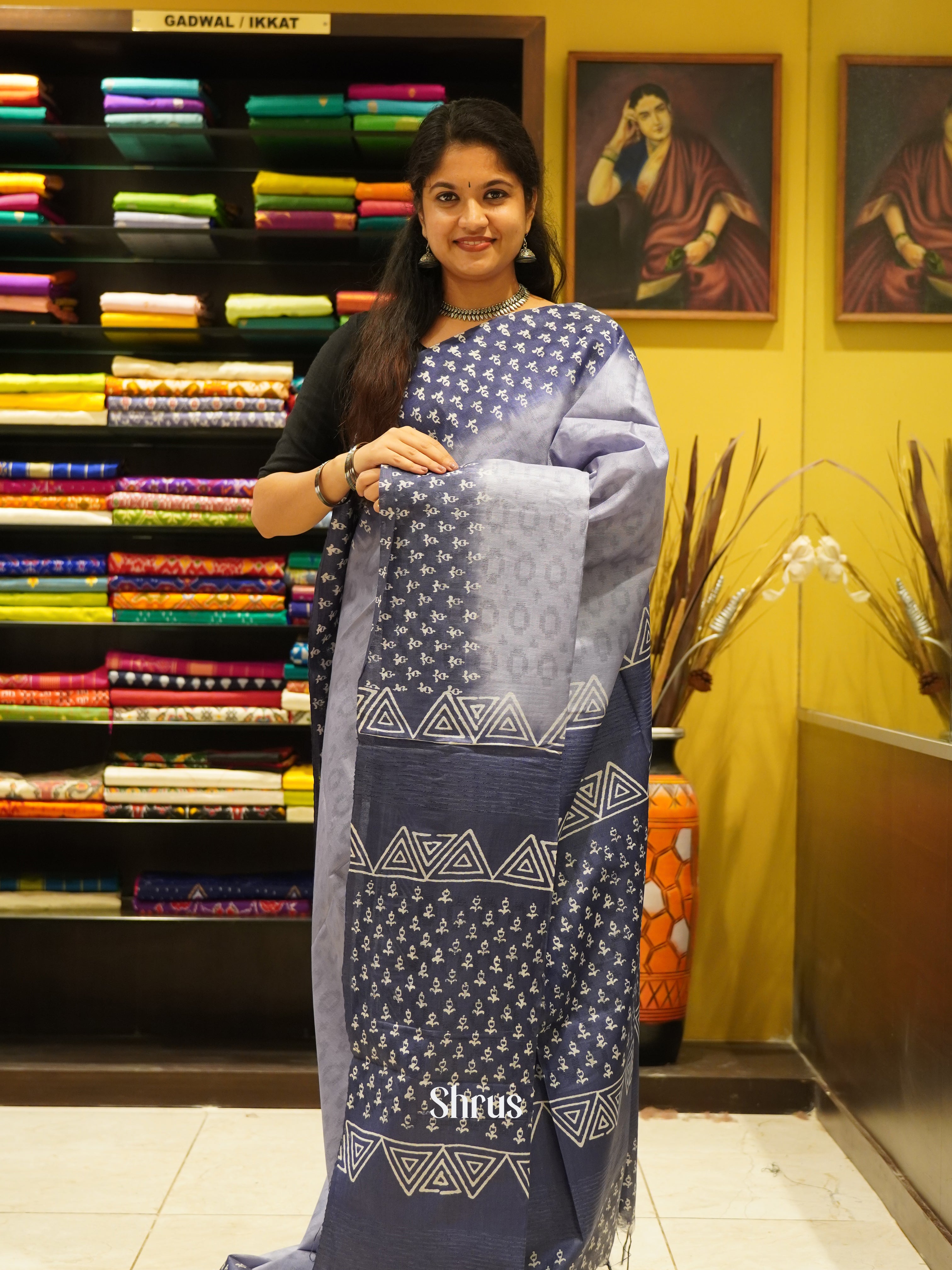 Grey - Semi Tussar Saree - Shop on ShrusEternity.com