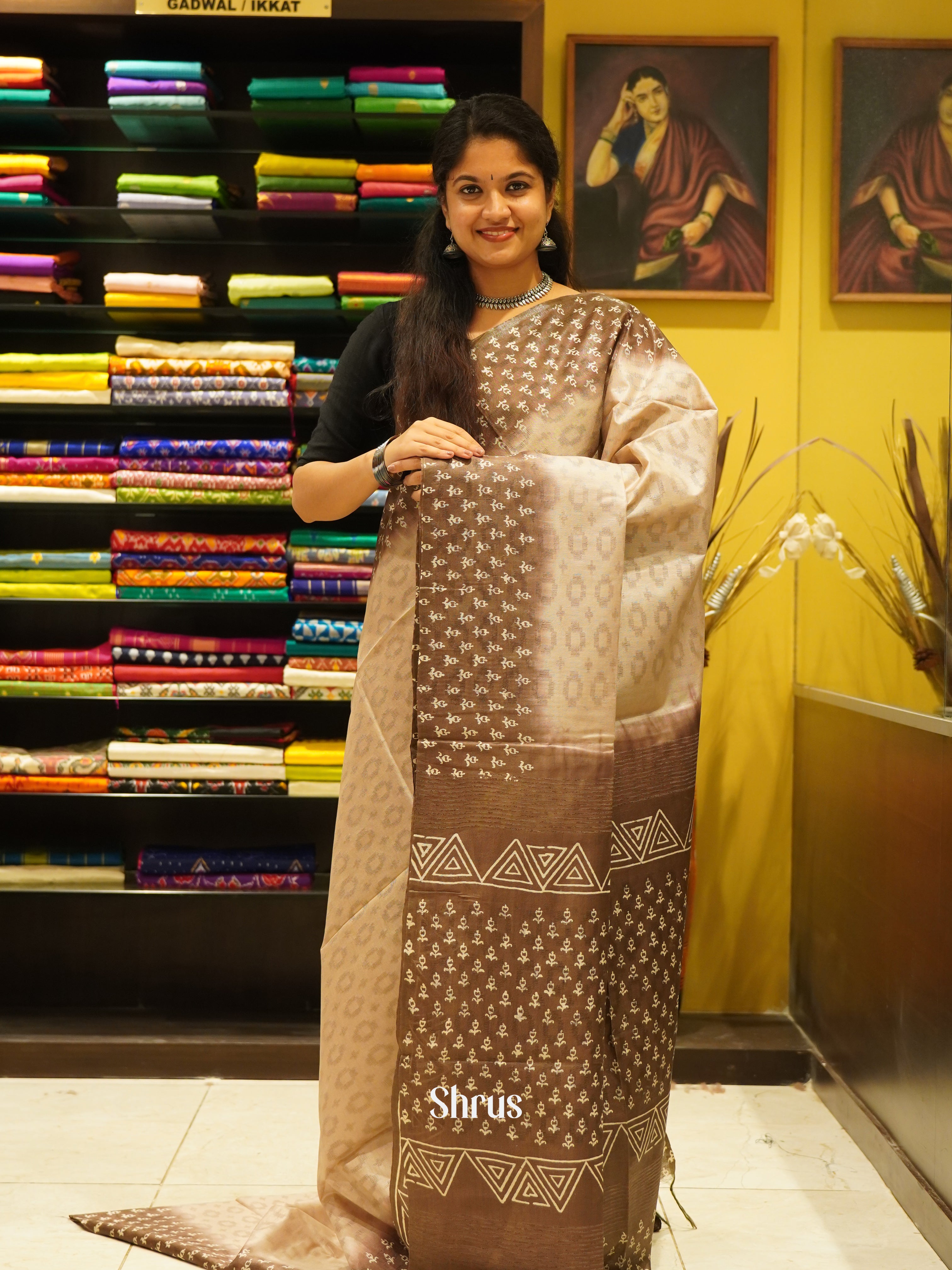 Light & Dark Brown - Semi Tussar Saree - Shop on ShrusEternity.com