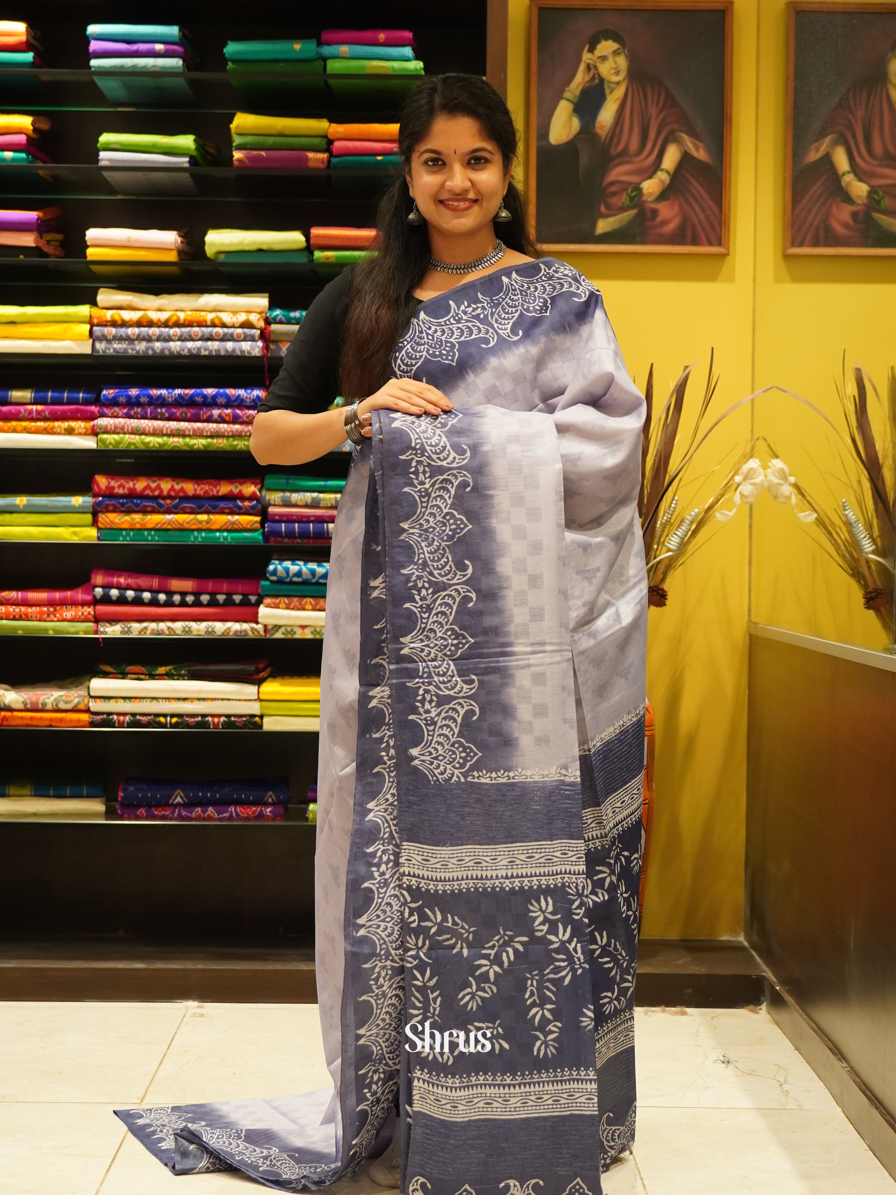Light & Dark Grey - Semi Tussar Saree - Shop on ShrusEternity.com
