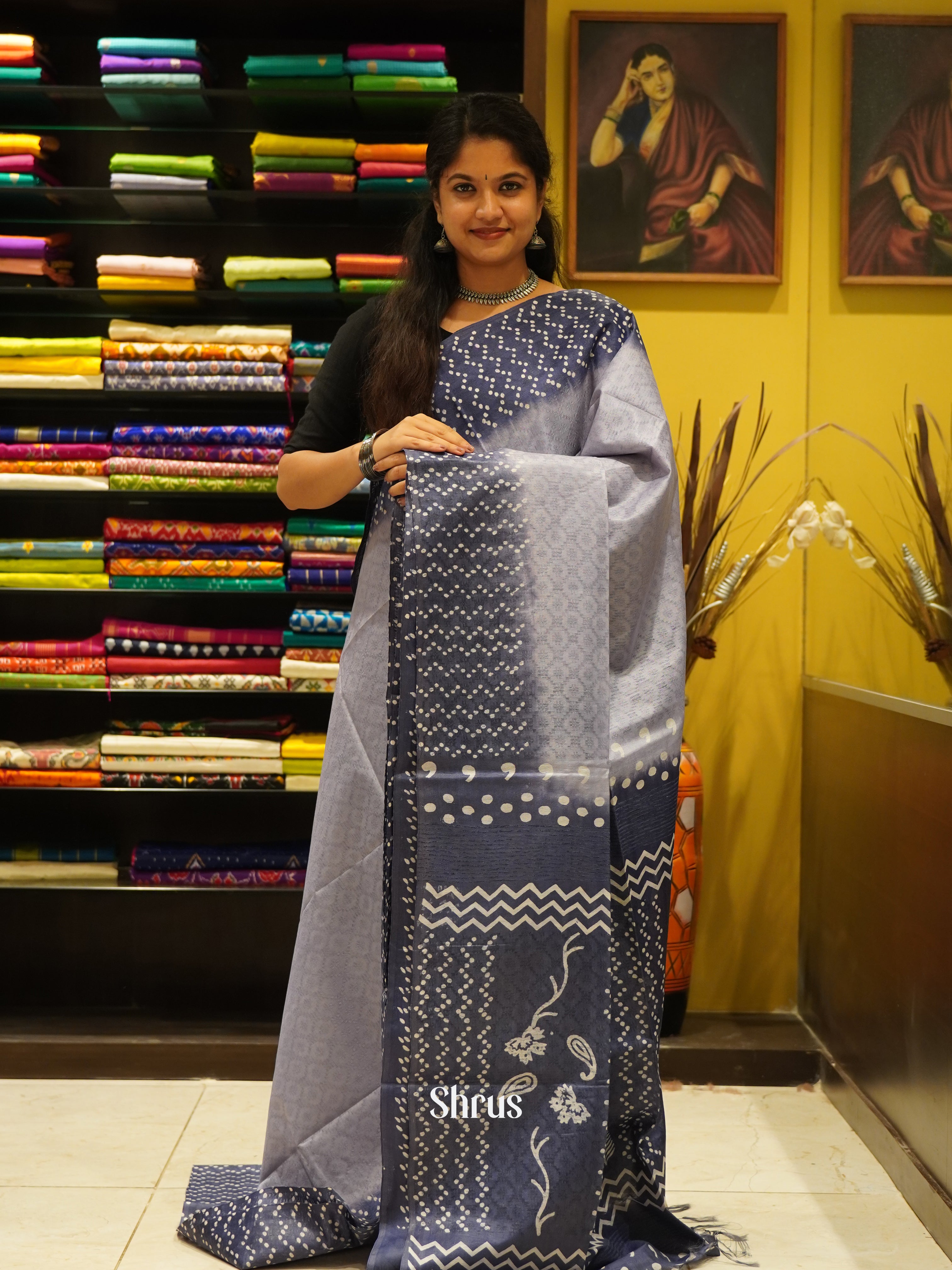 Light & Dark Grey - Semi Tussar Saree - Shop on ShrusEternity.com