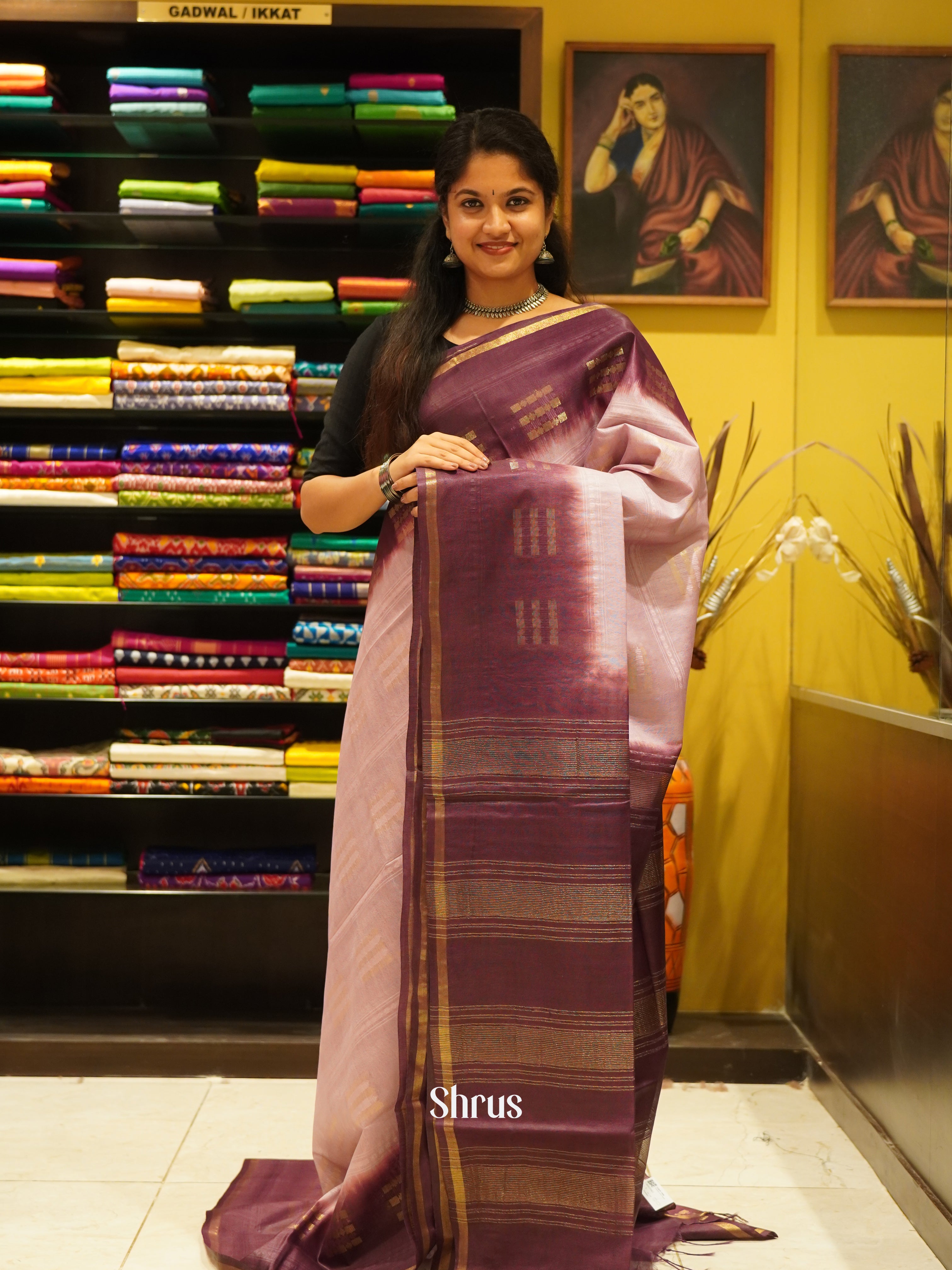 Pink & Wine - Semi Tussar Saree - Shop on ShrusEternity.com