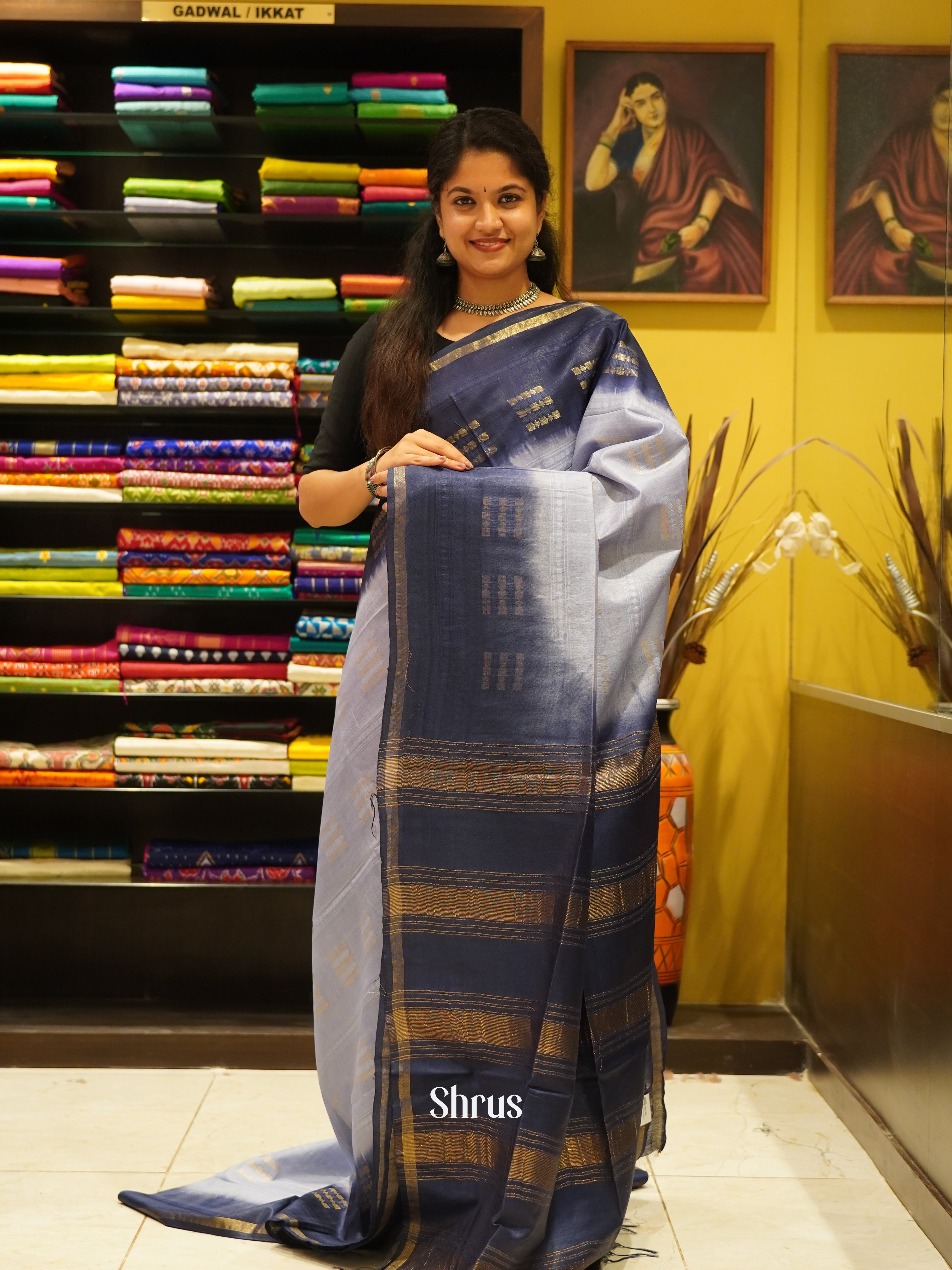 Light & Dark Grey - Semi Tussar Saree - Shop on ShrusEternity.com