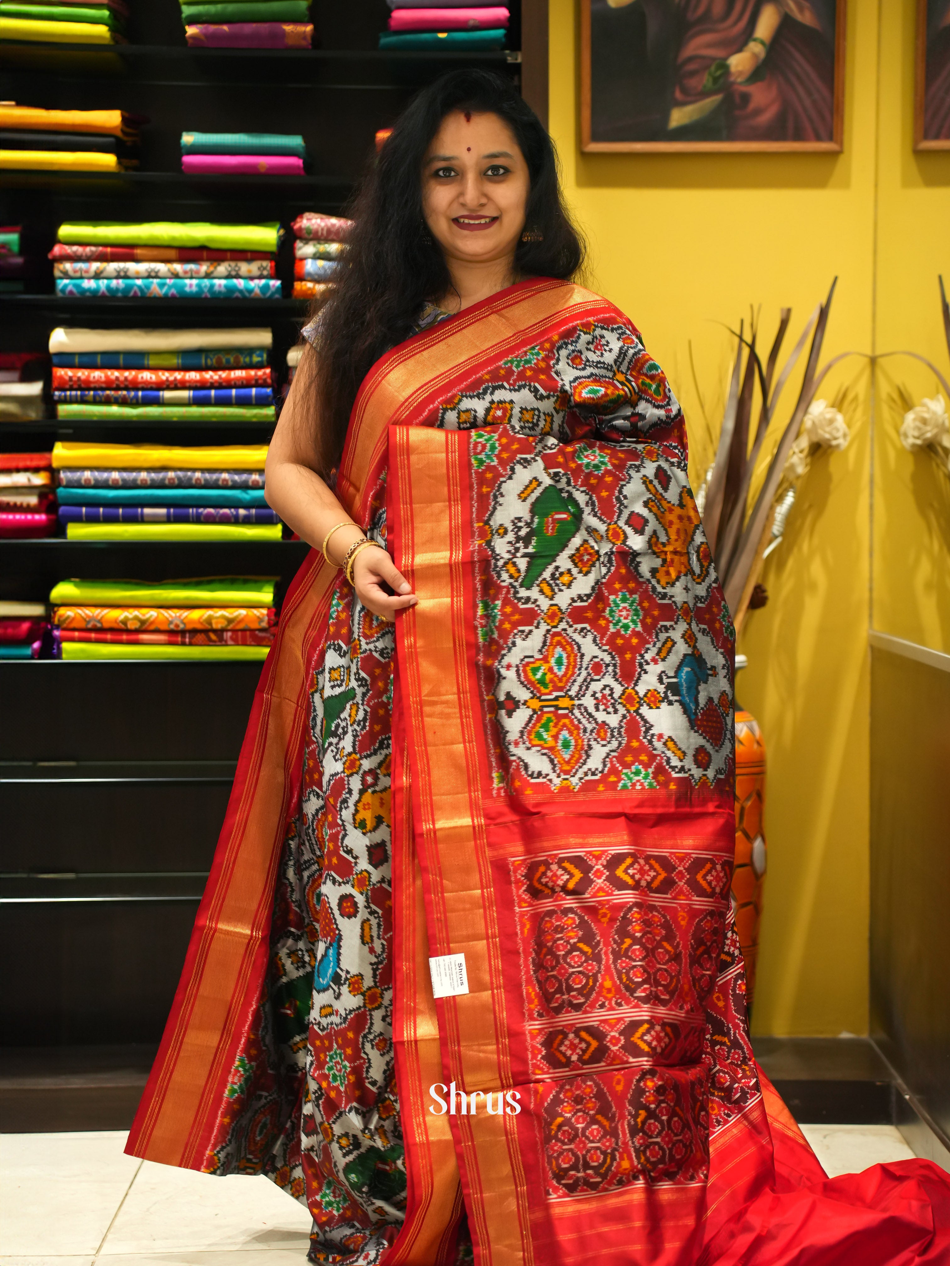 Red & Cream - Ikkat Silk Saree - Shop on ShrusEternity.com