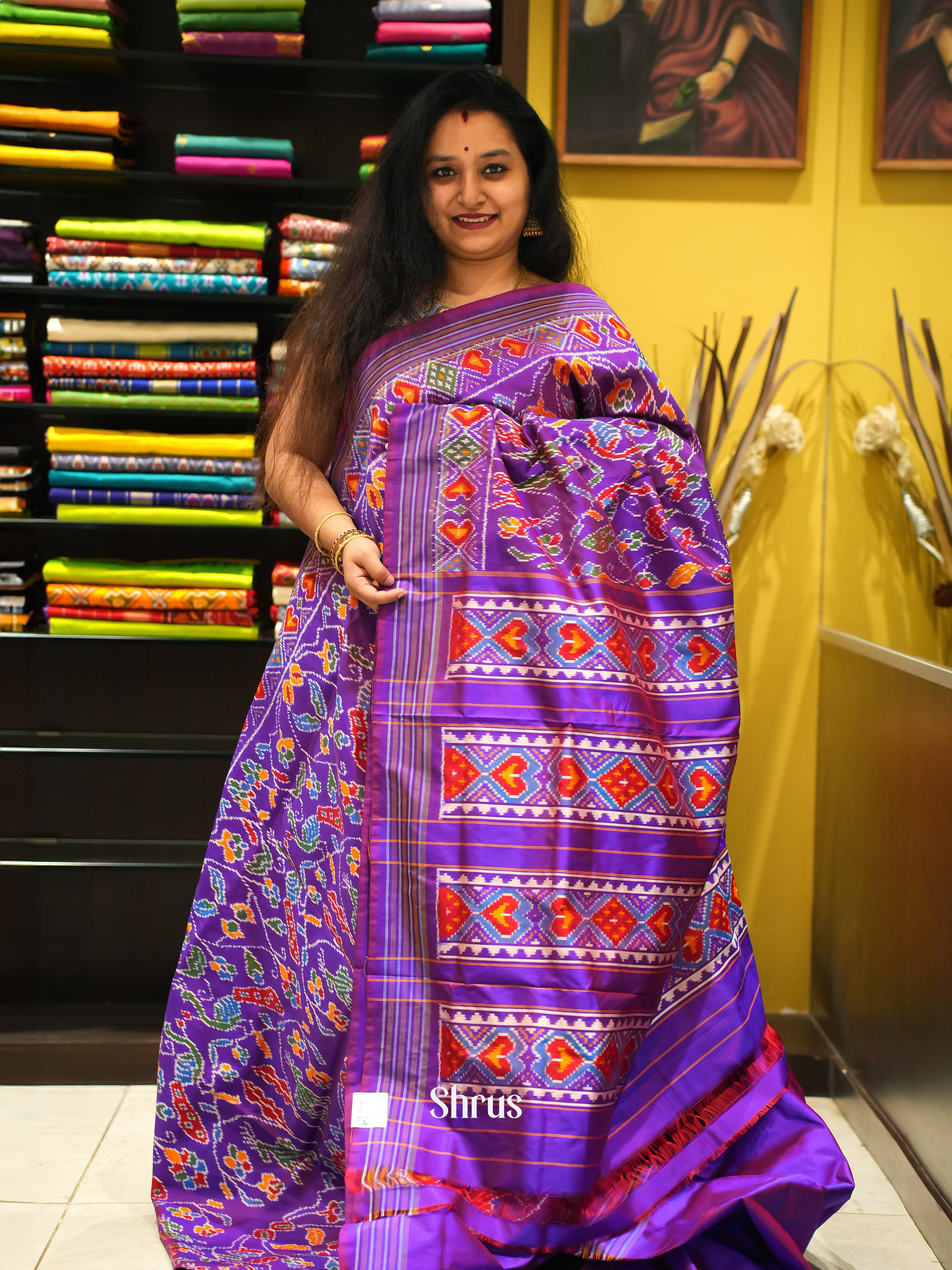Purple(Single Tone) - Ikkat Silk Saree - Shop on ShrusEternity.com