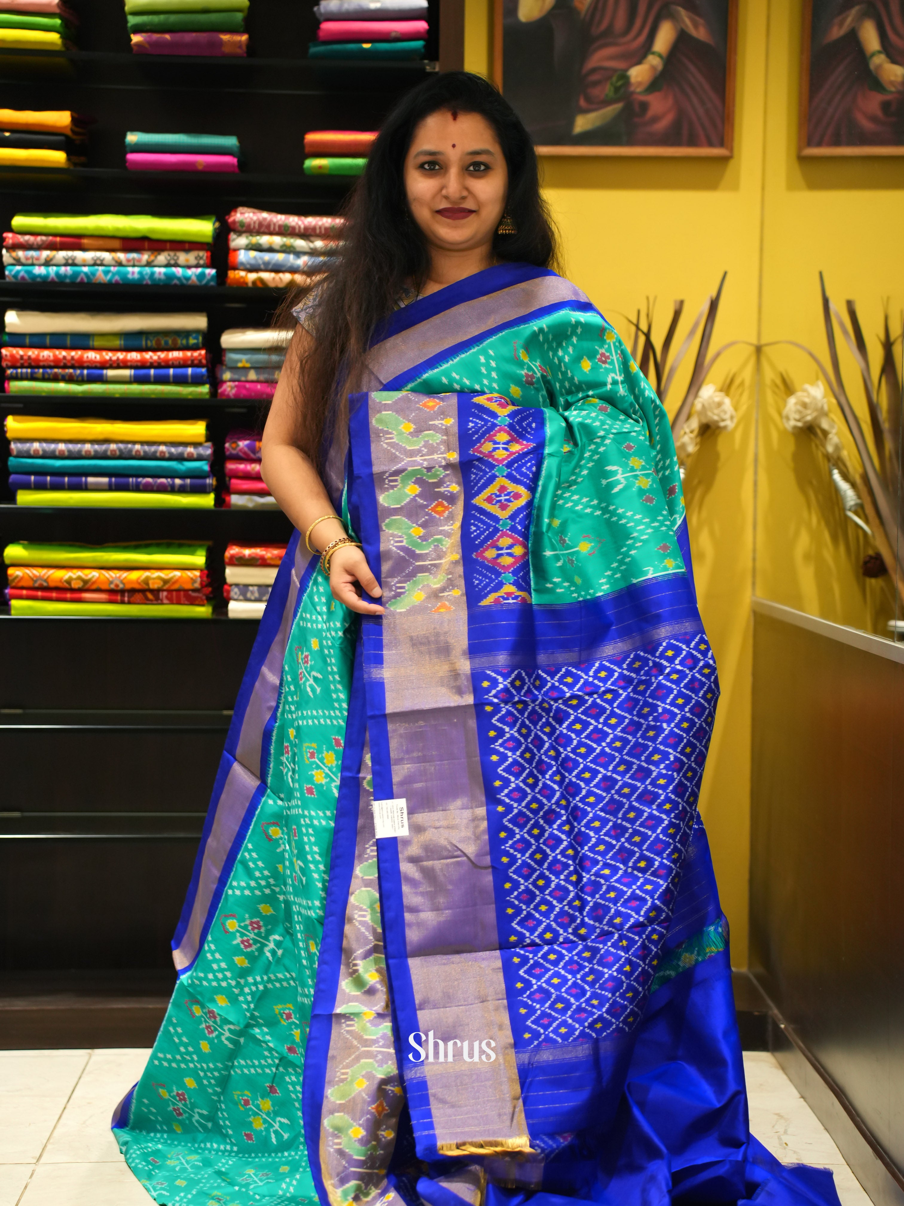 Green & Blue - Ikkat Silk Saree - Shop on ShrusEternity.com