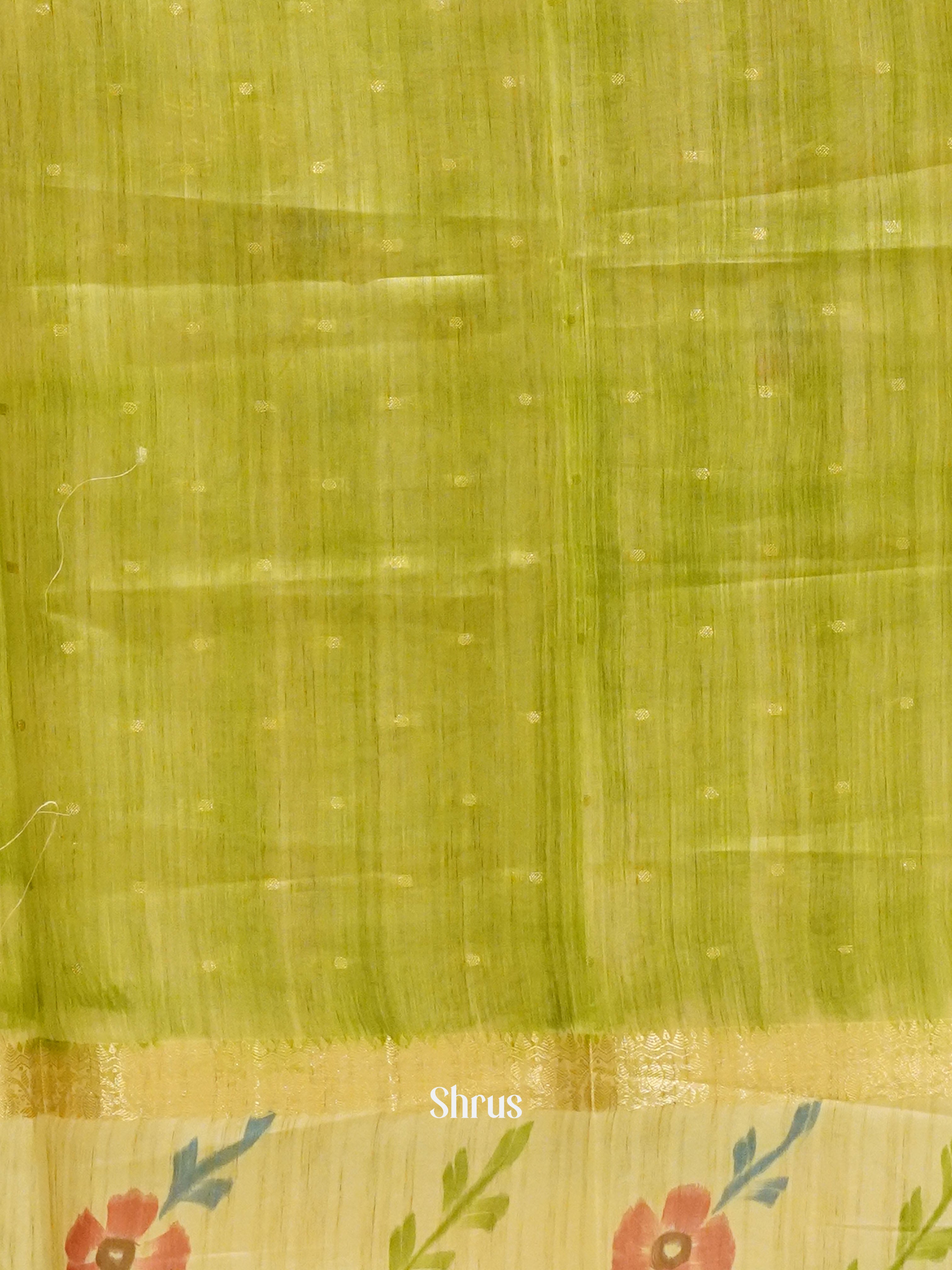 Light Green & Cream - Semi Jute Saree - Shop on ShrusEternity.com