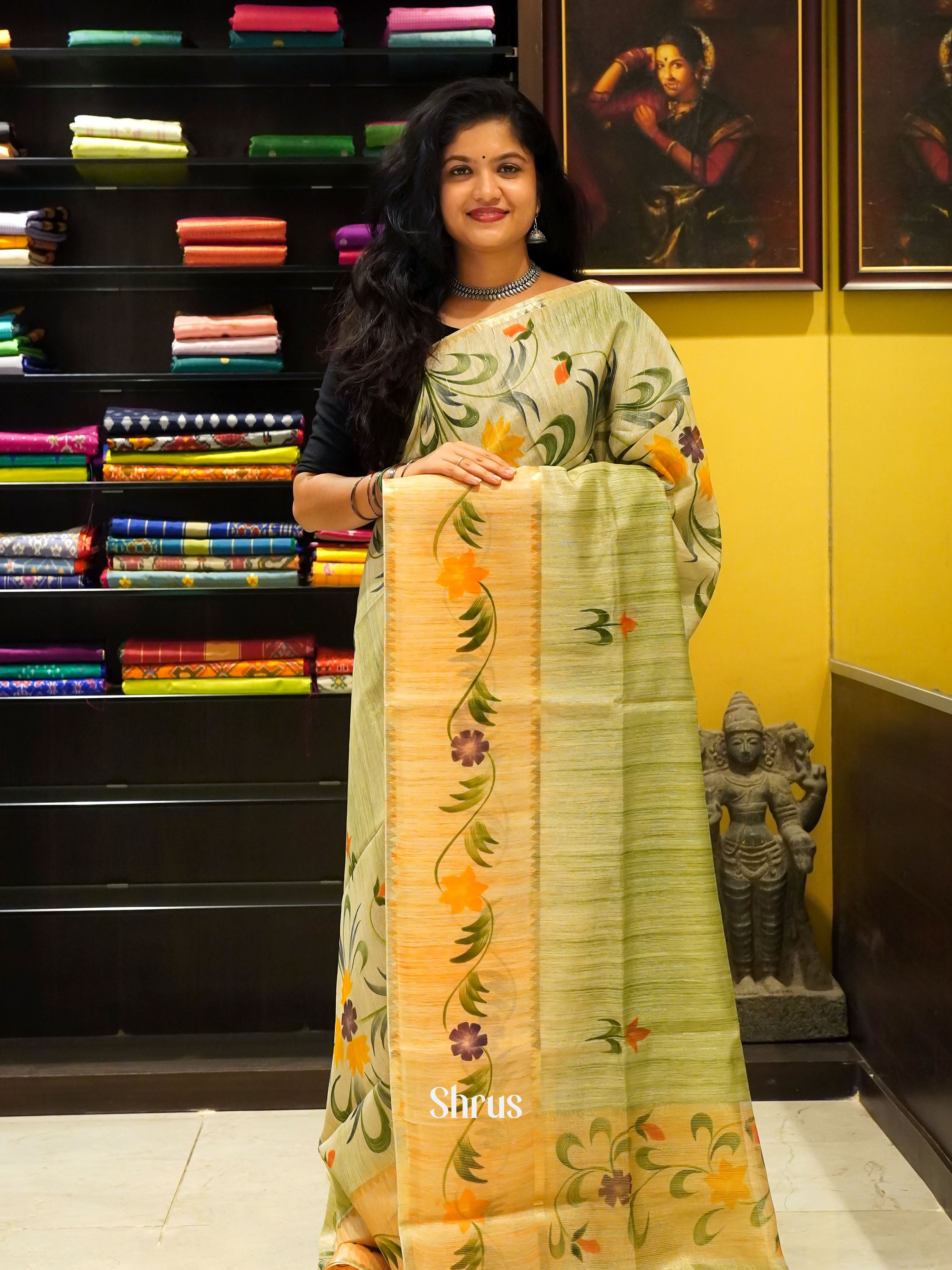 Green & Peach - Semi Jute Saree - Shop on ShrusEternity.com