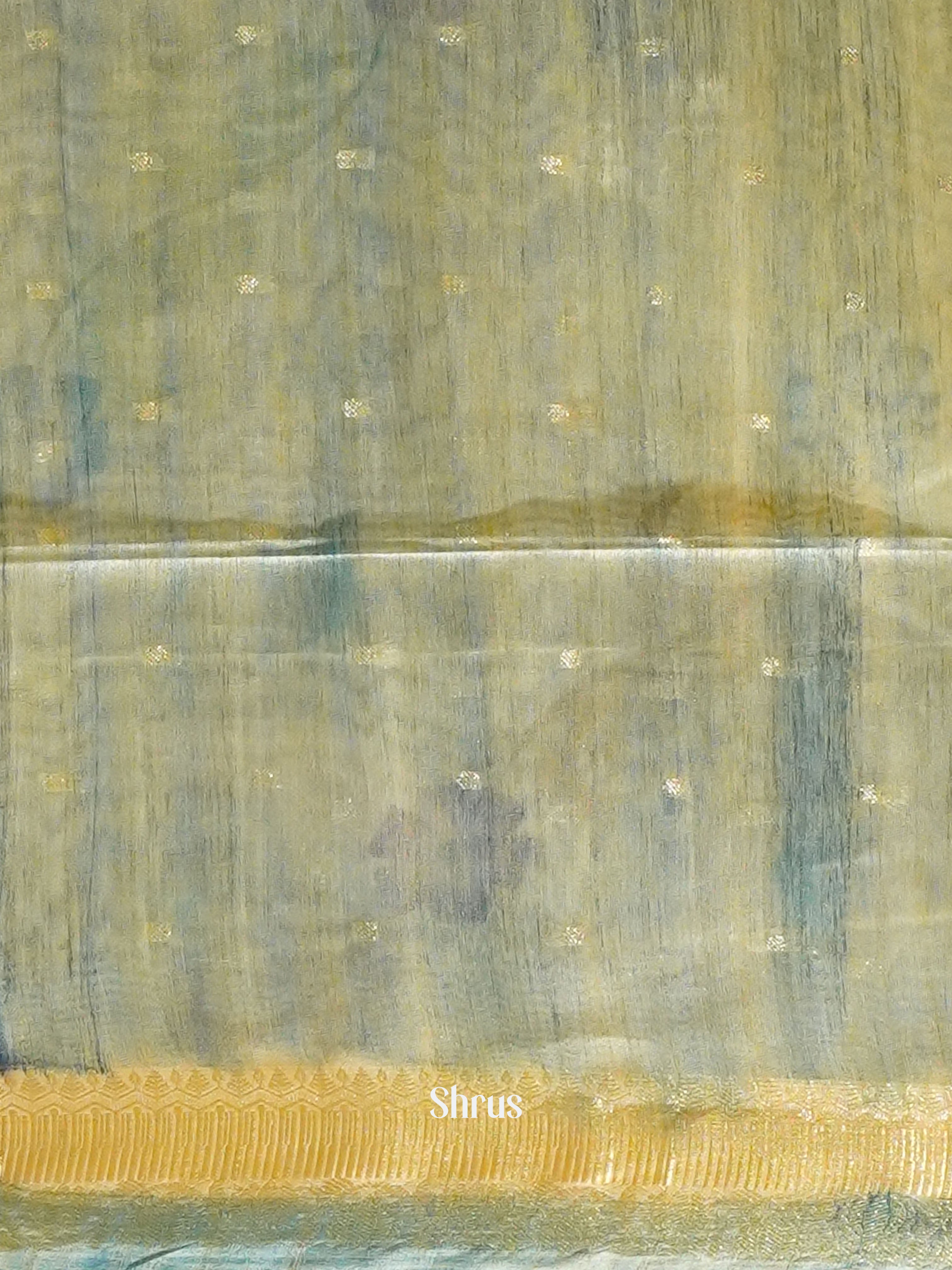 Cream & Blue - Semi Jute Saree - Shop on ShrusEternity.com