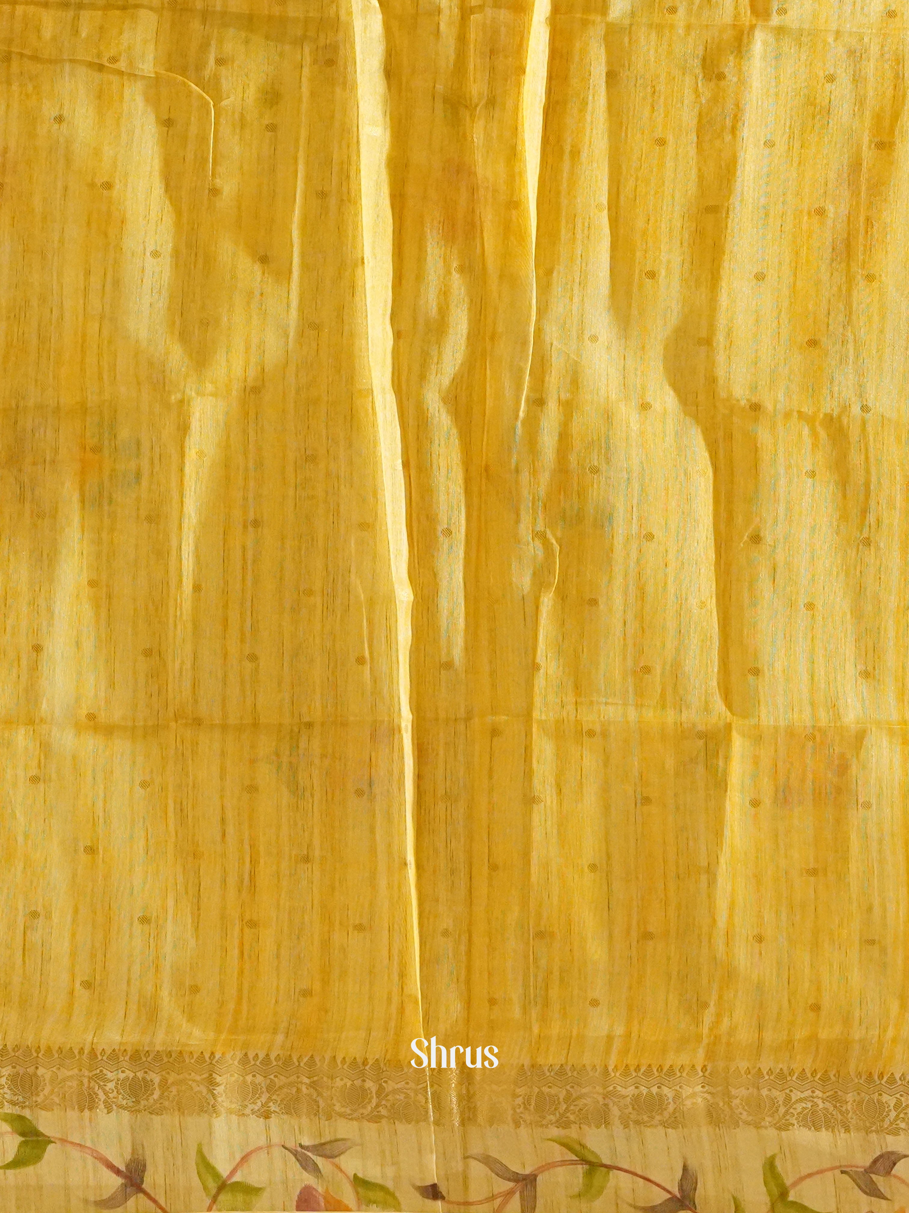 Cream & Yellow - Semi Jute Saree - Shop on ShrusEternity.com