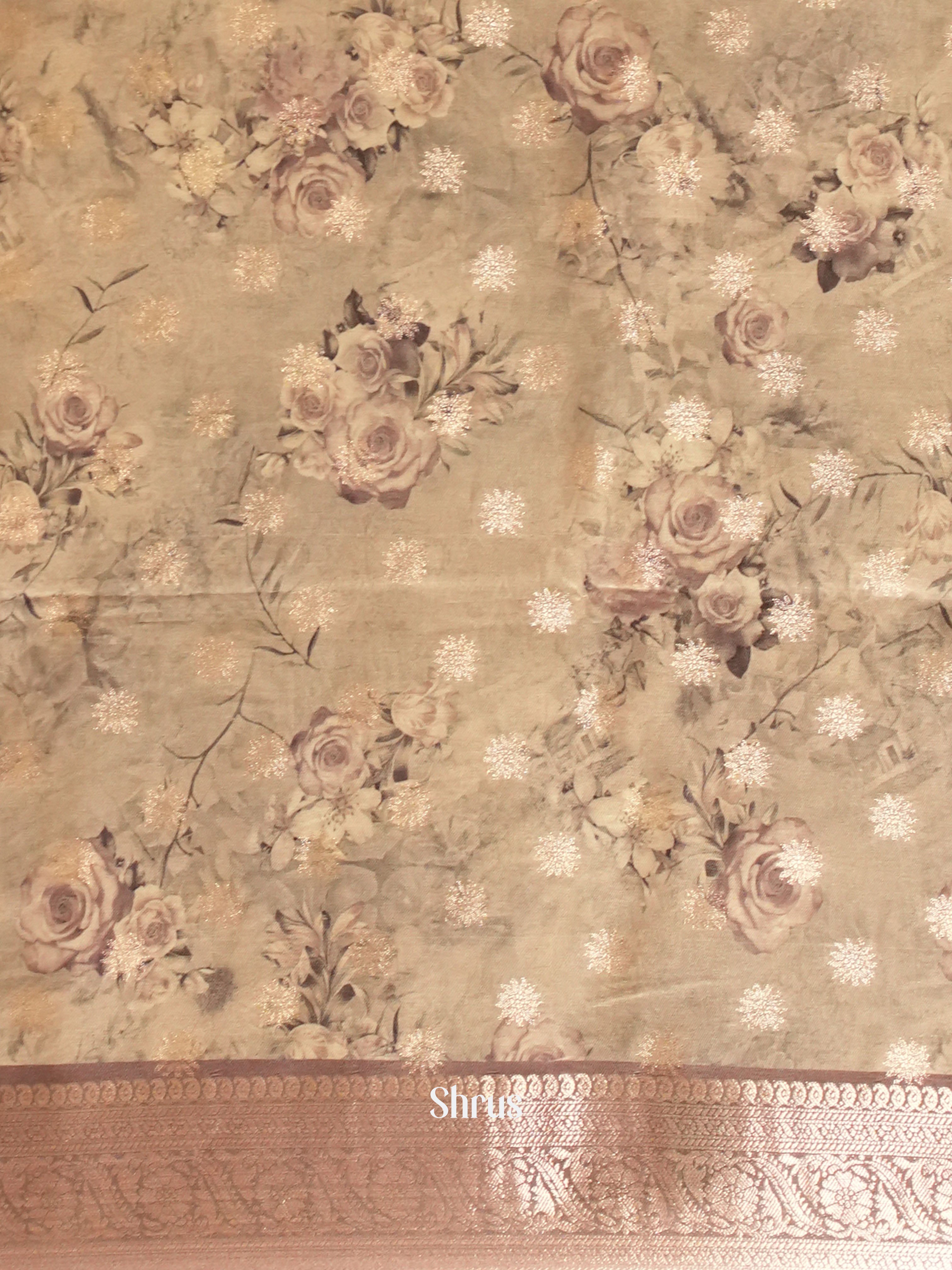 Purple & Cream -Semi Dupion Saree - Shop on ShrusEternity.com