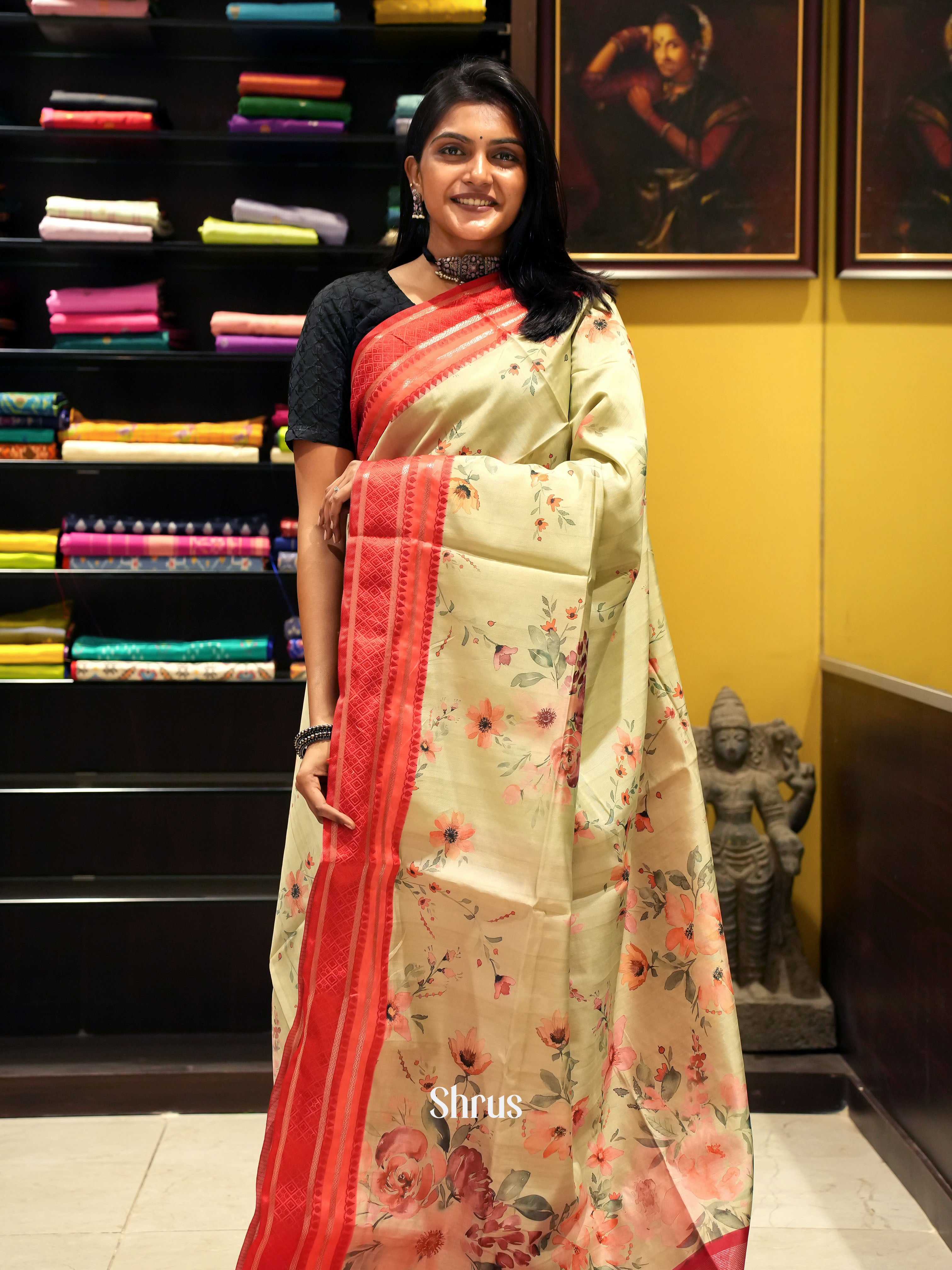 Elachi Green & Red -Semi Dupion Saree - Shop on ShrusEternity.com
