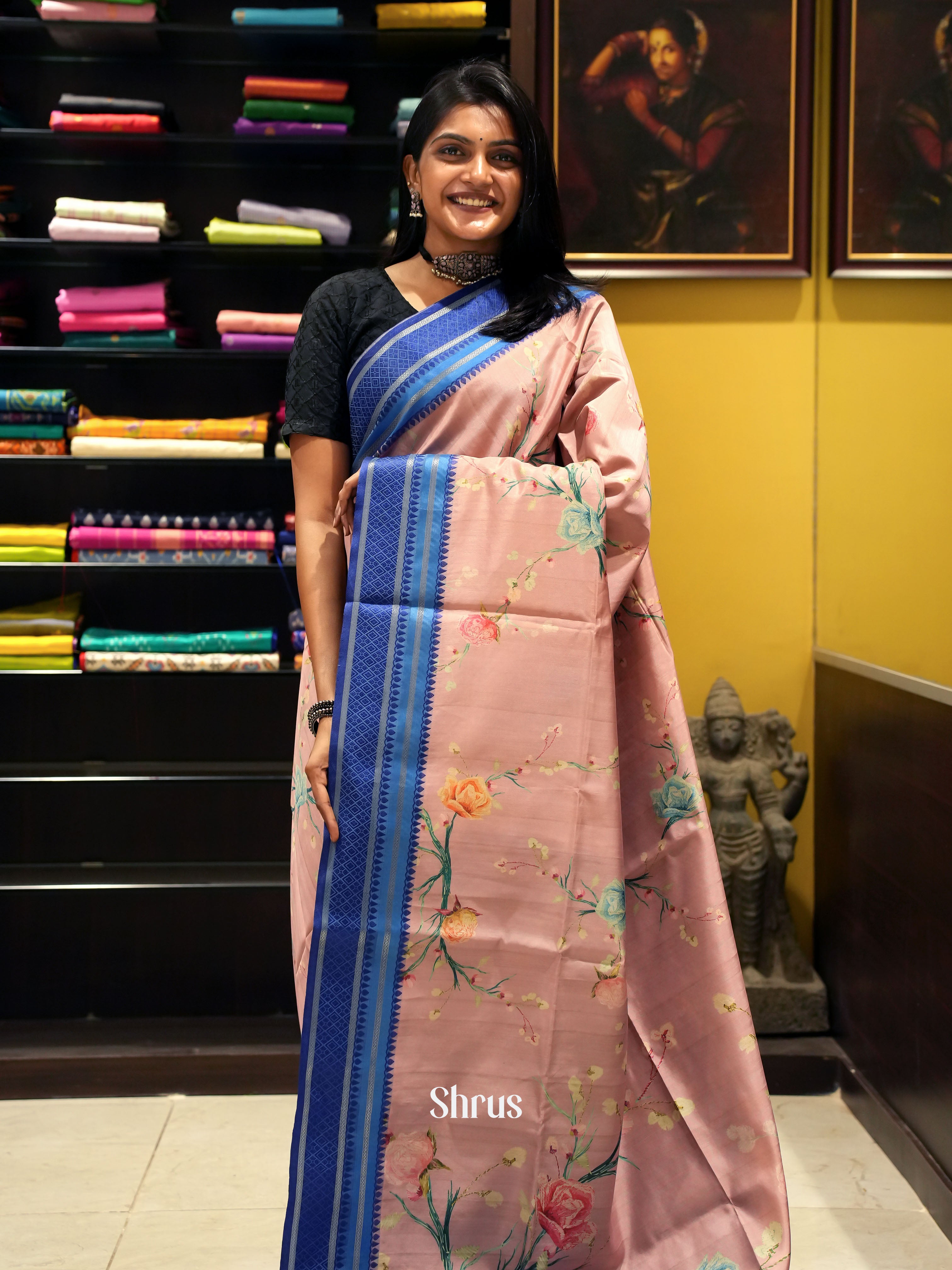 Pink & Blue -Semi Dupion Saree - Shop on ShrusEternity.com