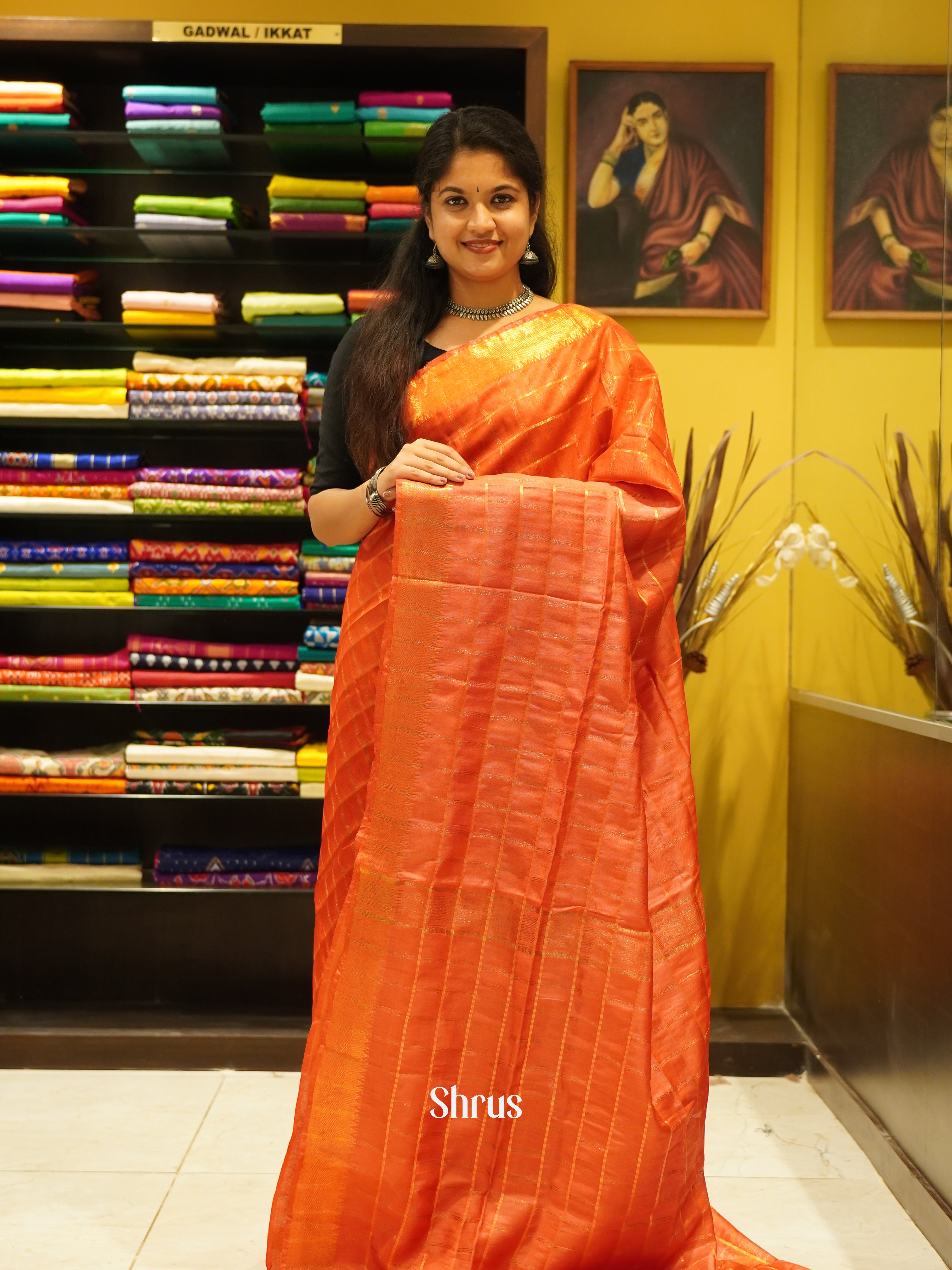 Orange (Single Tone) - Semi Tussar Saree - Shop on ShrusEternity.com
