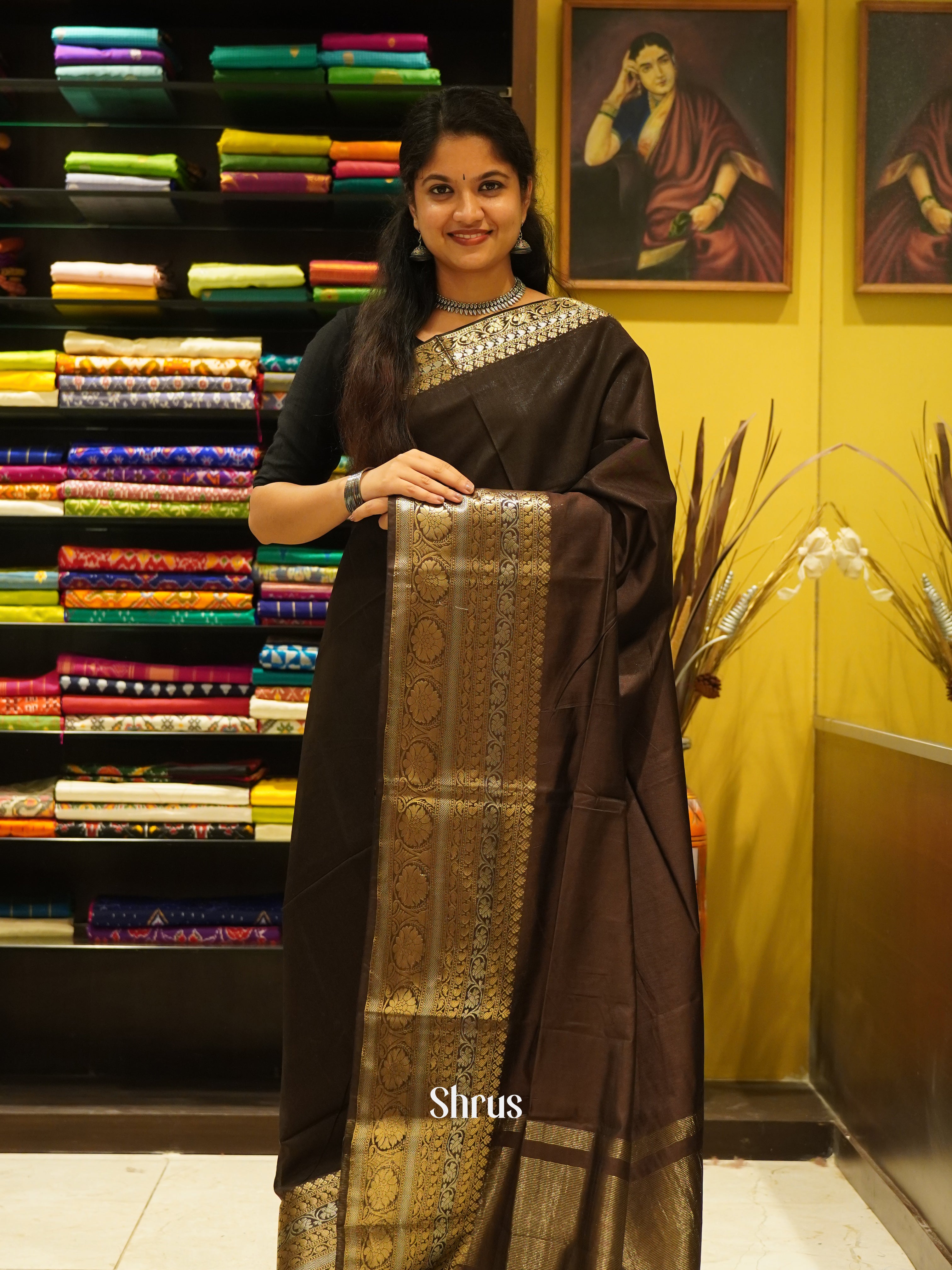 Black(Single Tone) - Semi Tussar Saree - Shop on ShrusEternity.com