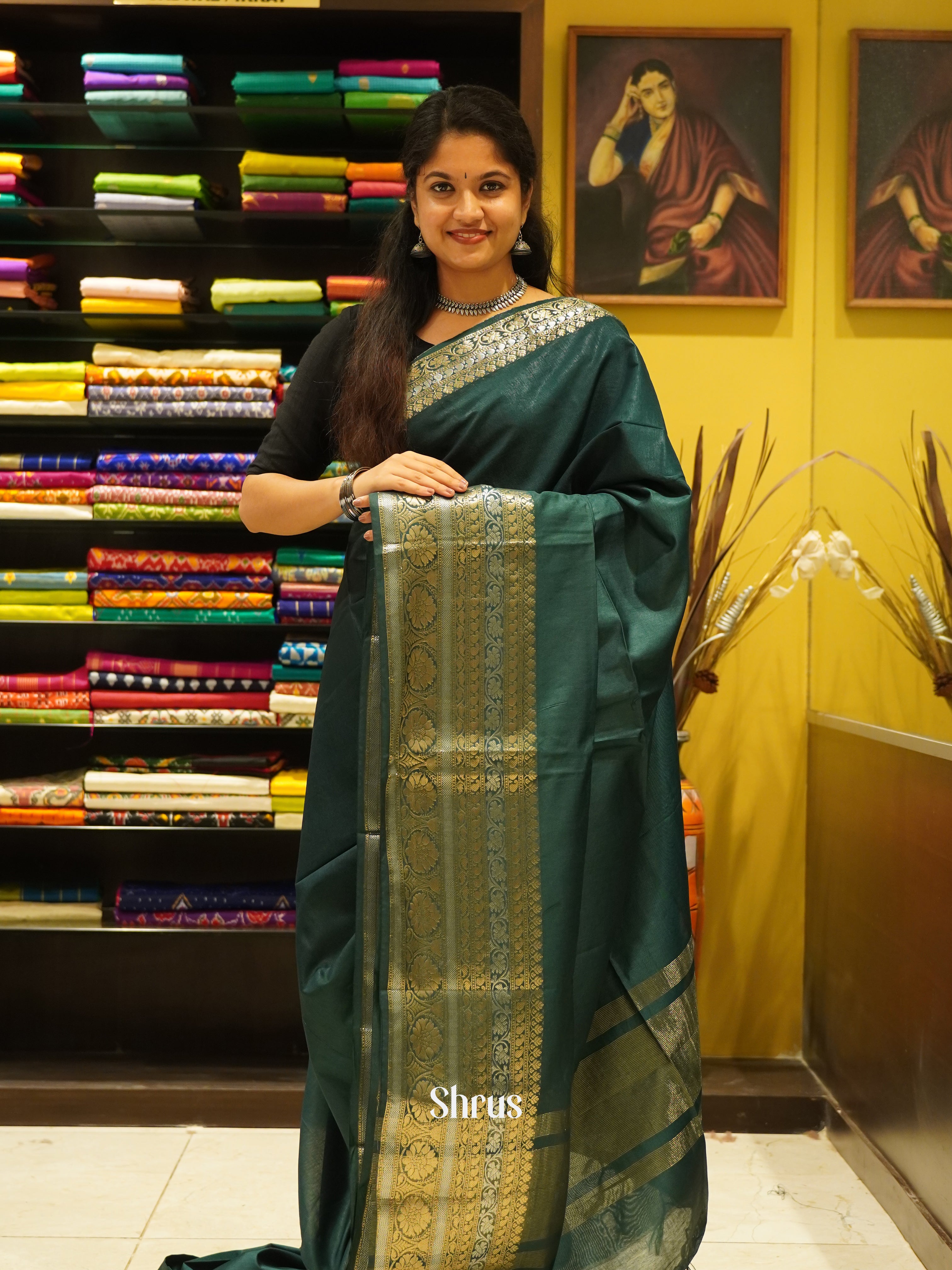 Green(Single Tone) - Semi Tussar Saree - Shop on ShrusEternity.com