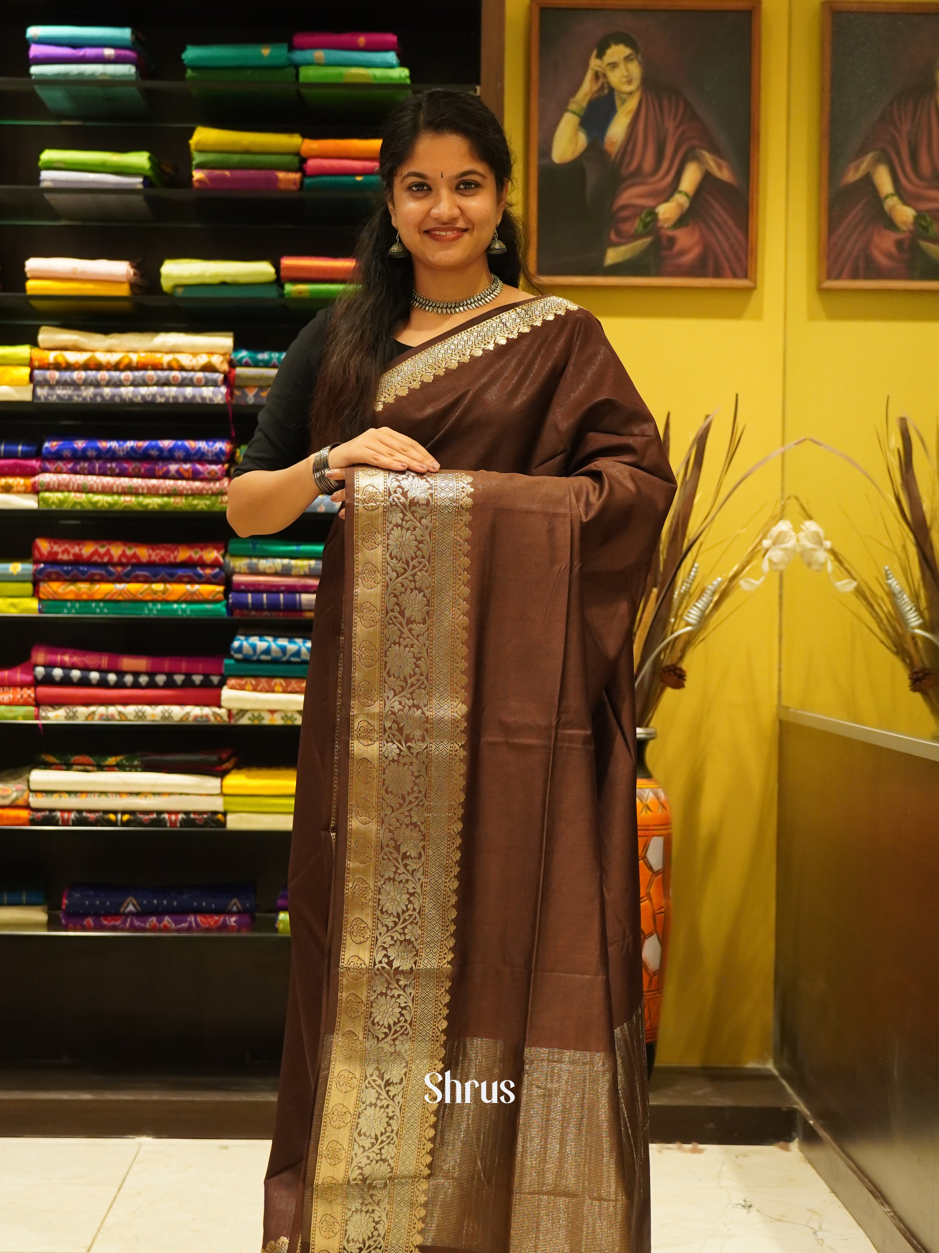 Brown(Single Tone) - Semi Tussar Saree - Shop on ShrusEternity.com