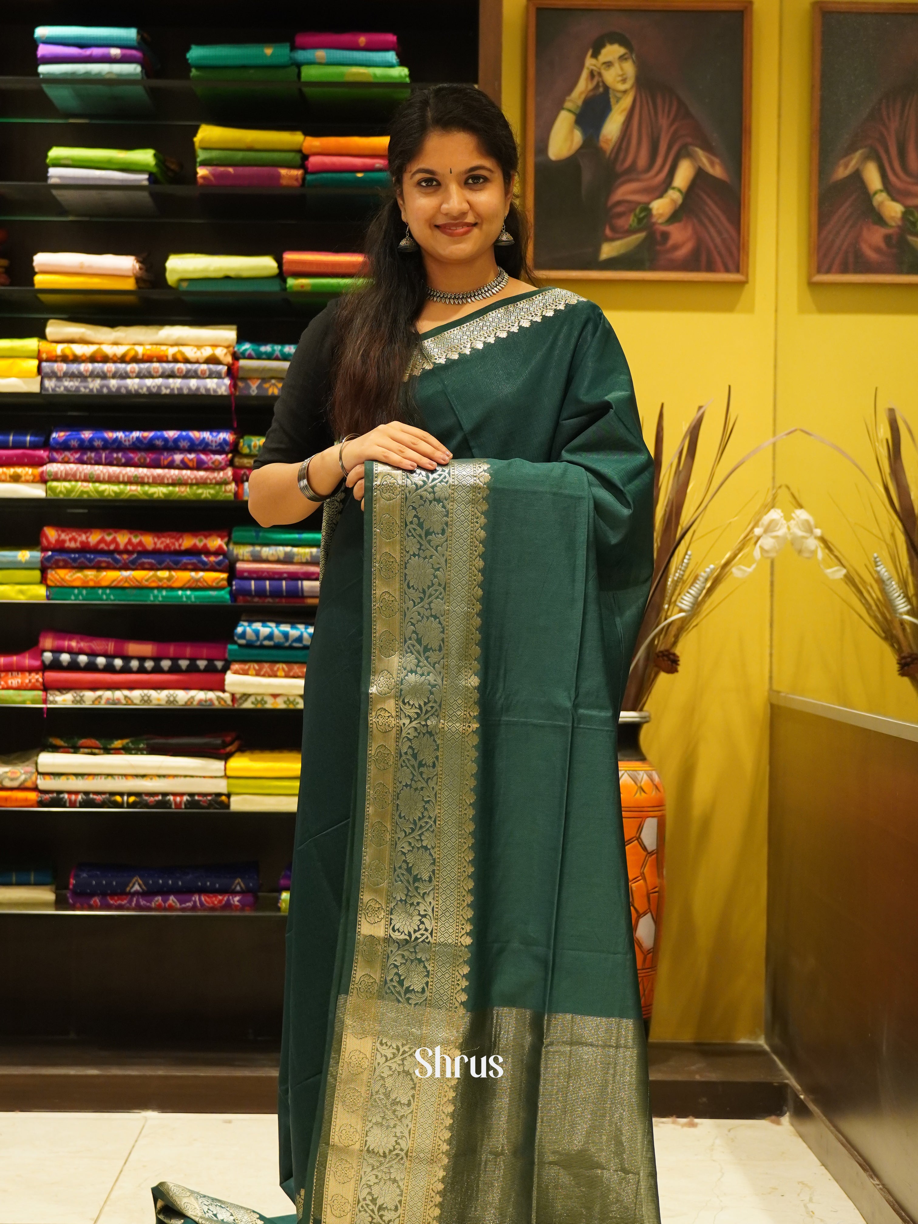 Green(Single Tone) - Semi Tussar Saree - Shop on ShrusEternity.com