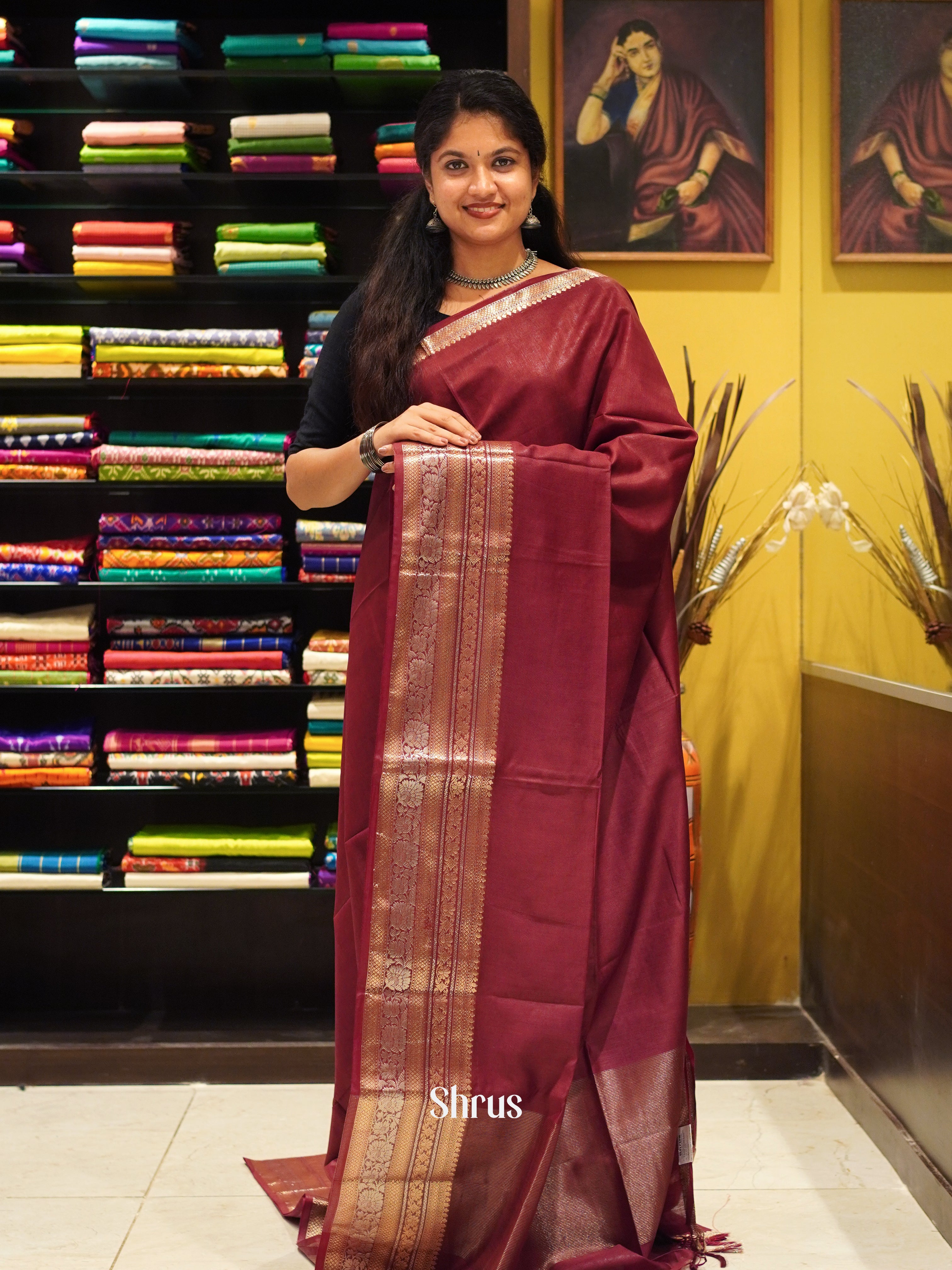 Maroon(Single Tone) -Semi Tussar - Shop on ShrusEternity.com