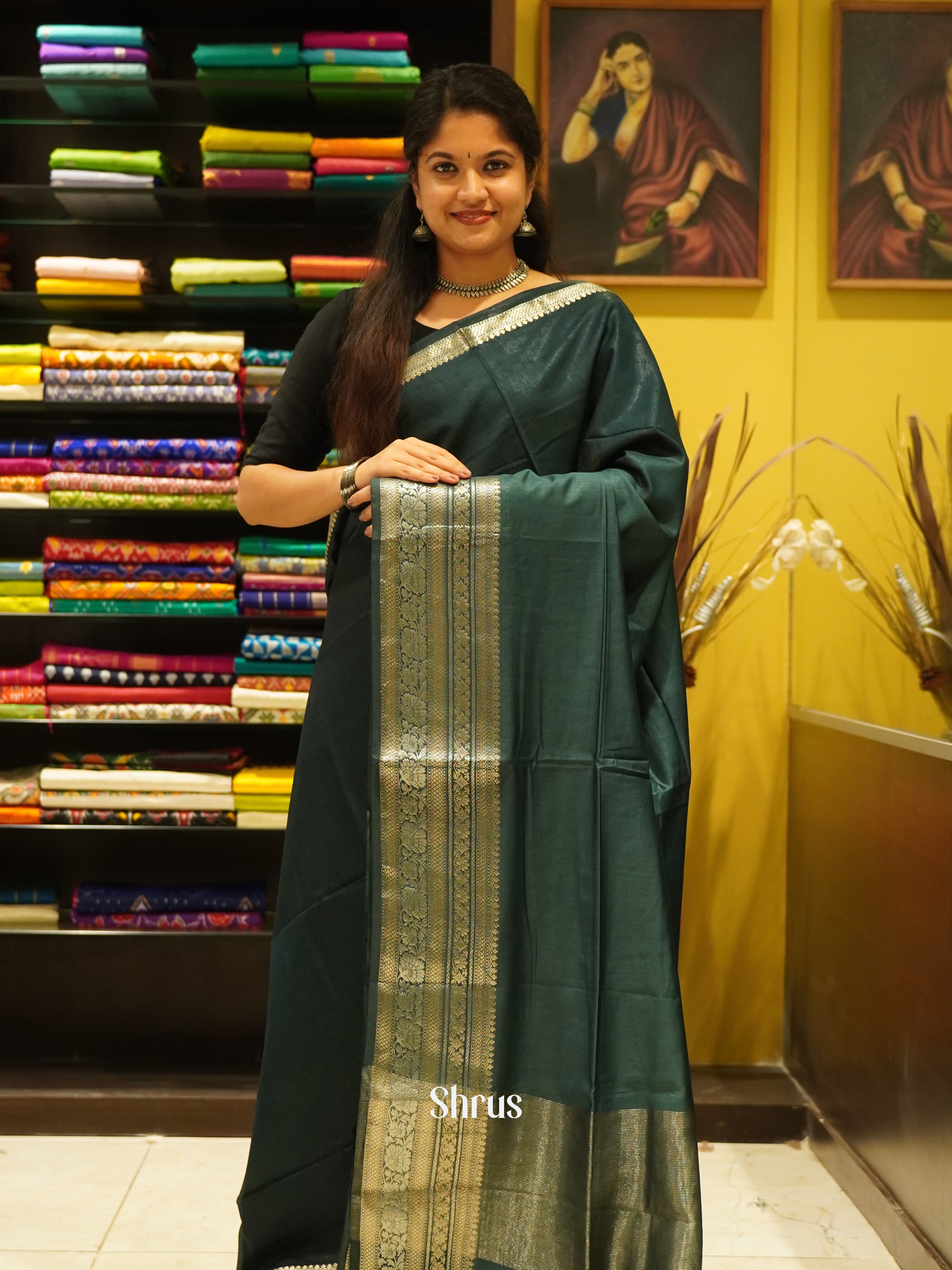 Green (Single Tone) - Semi Tussar Saree - Shop on ShrusEternity.com