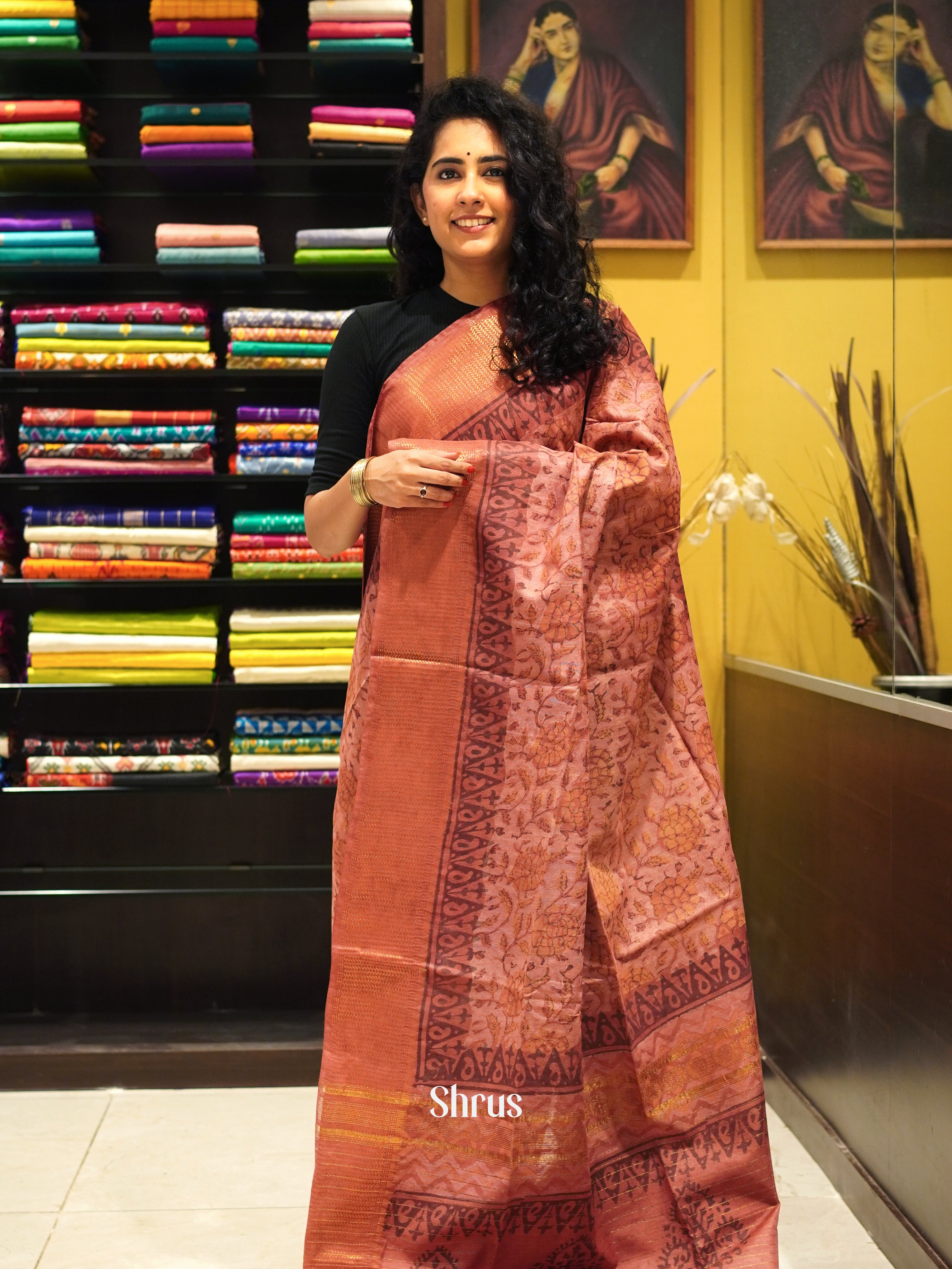 Peachish Pink(Single Tone)-Semi Chanderi - Shop on ShrusEternity.com