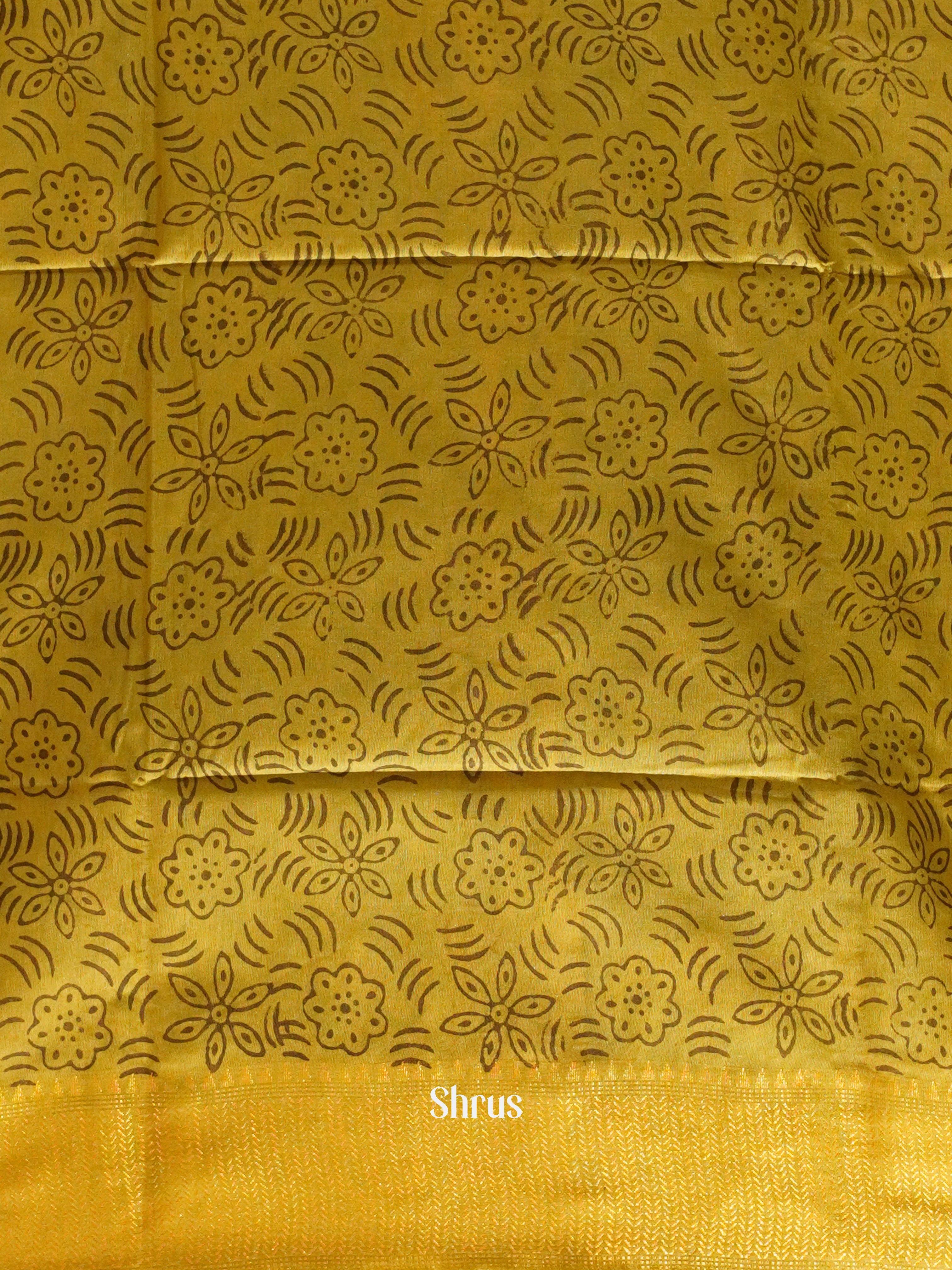 Mustardy Green(Single Tone) -Semi Chanderi saree - Shop on ShrusEternity.com