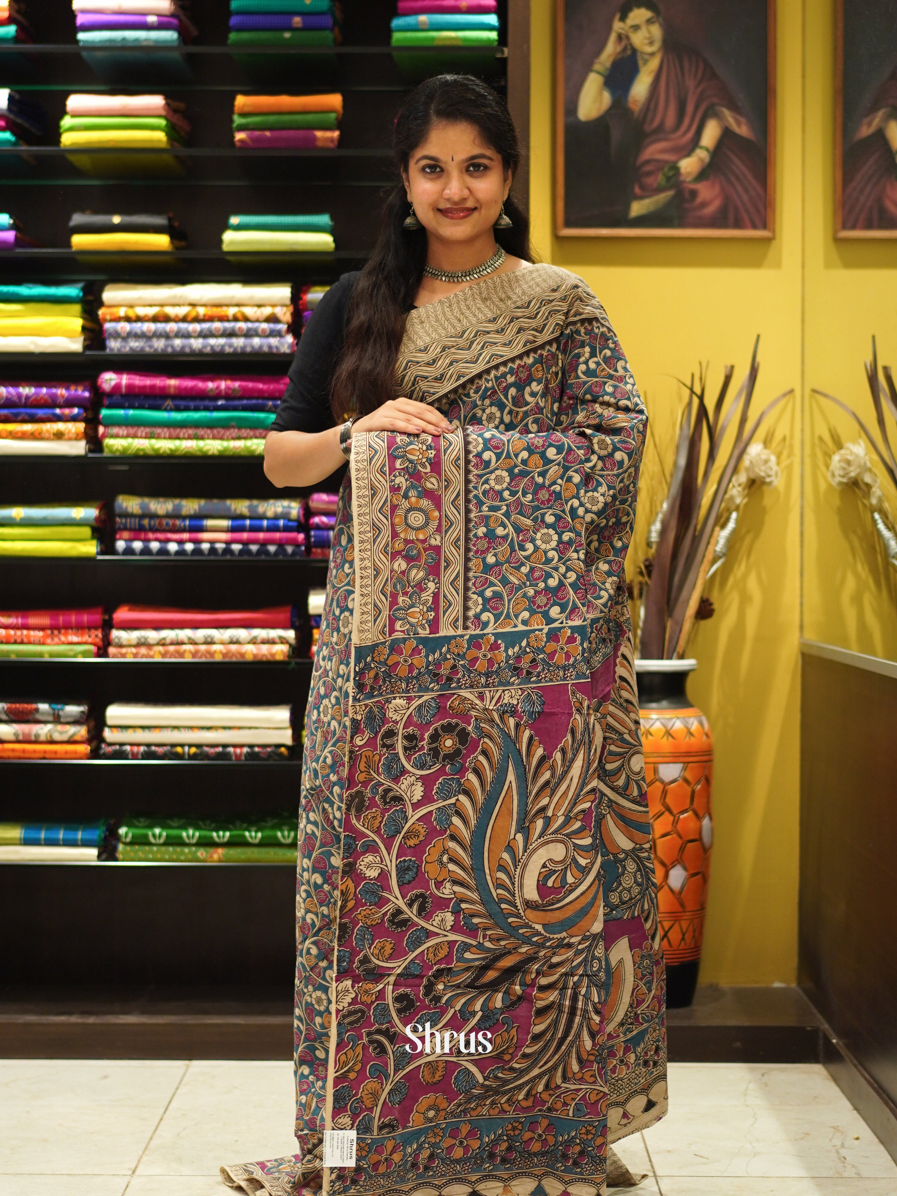CES04093 - Kalamkari cotton Saree - Shop on ShrusEternity.com