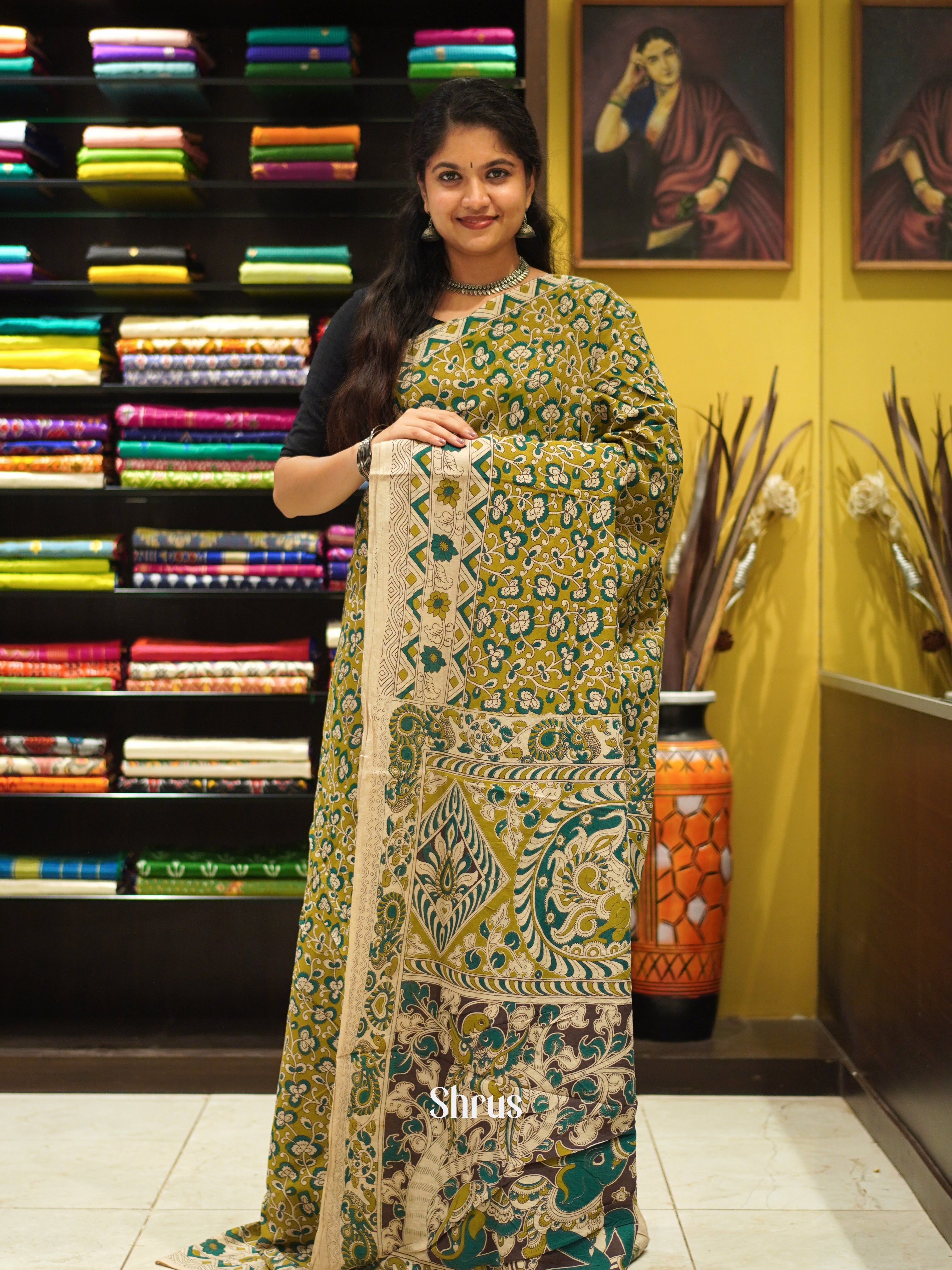 CES04097 - Kalamkari cotton Saree - Shop on ShrusEternity.com