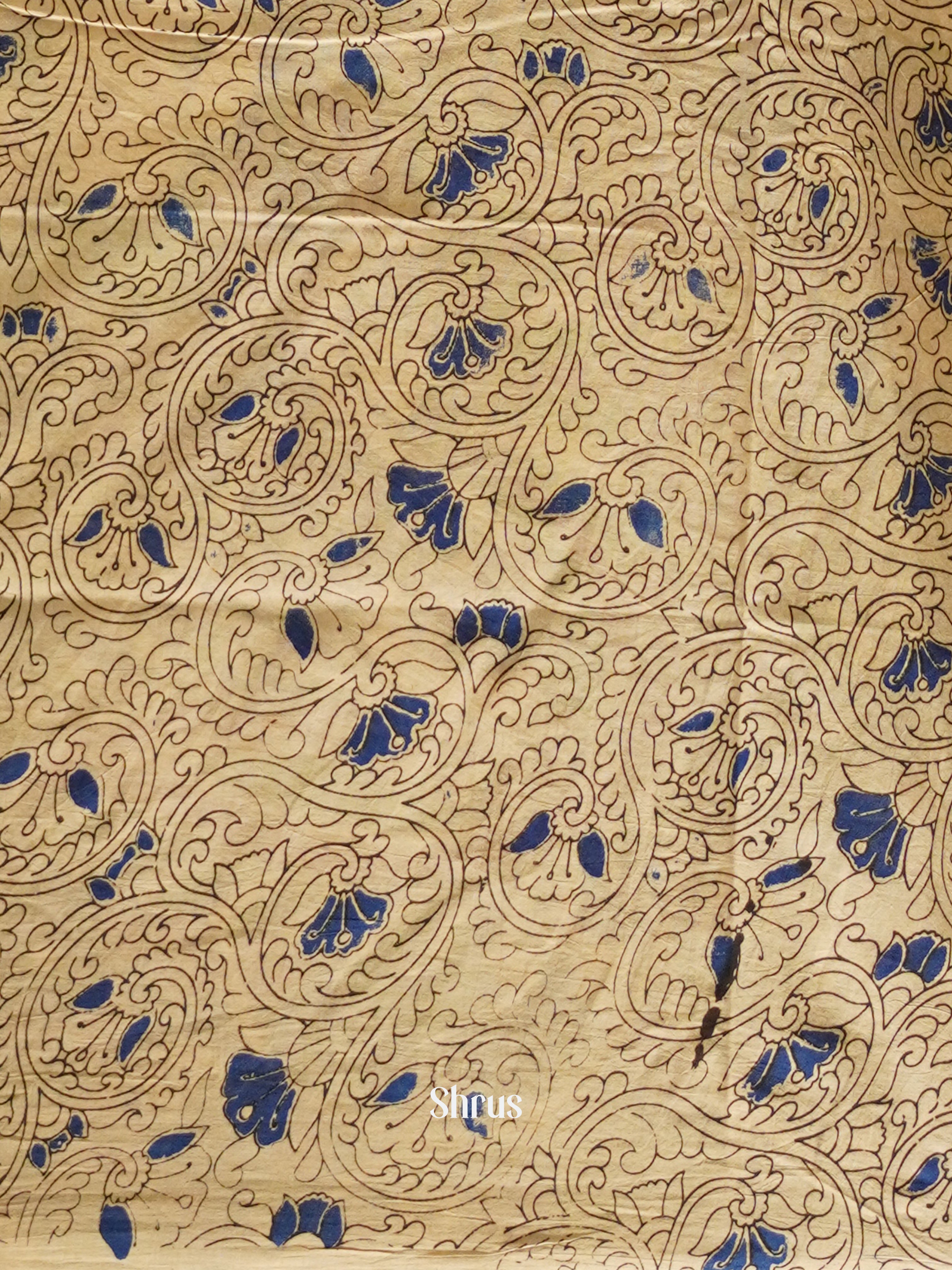Cream & Blue - kalamkari-cotton Saree - Shop on ShrusEternity.com
