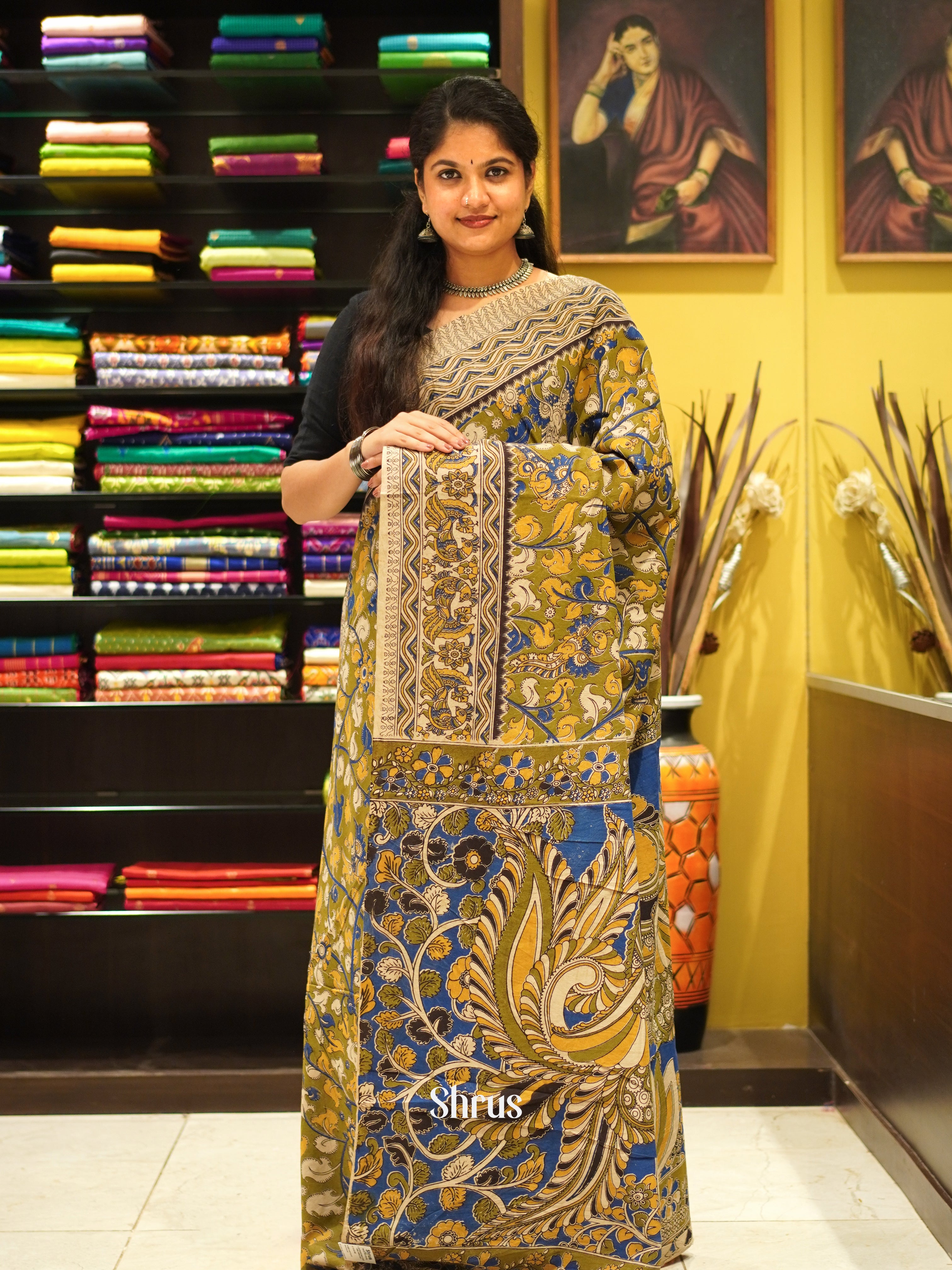 Green & Blue - kalamkari-cotton Saree - Shop on ShrusEternity.com