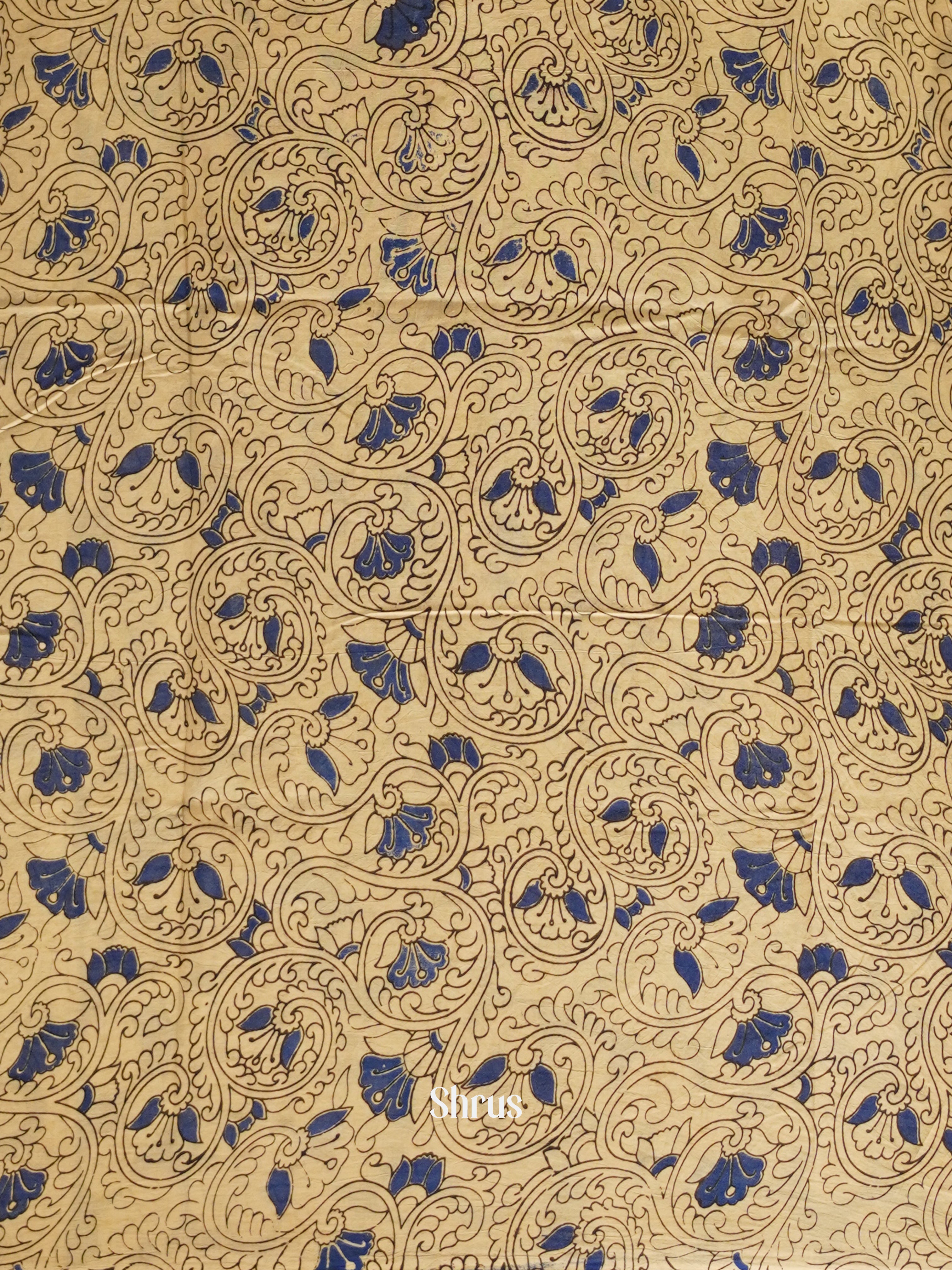 Blue & Cream - kalamkari-cotton Saree - Shop on ShrusEternity.com