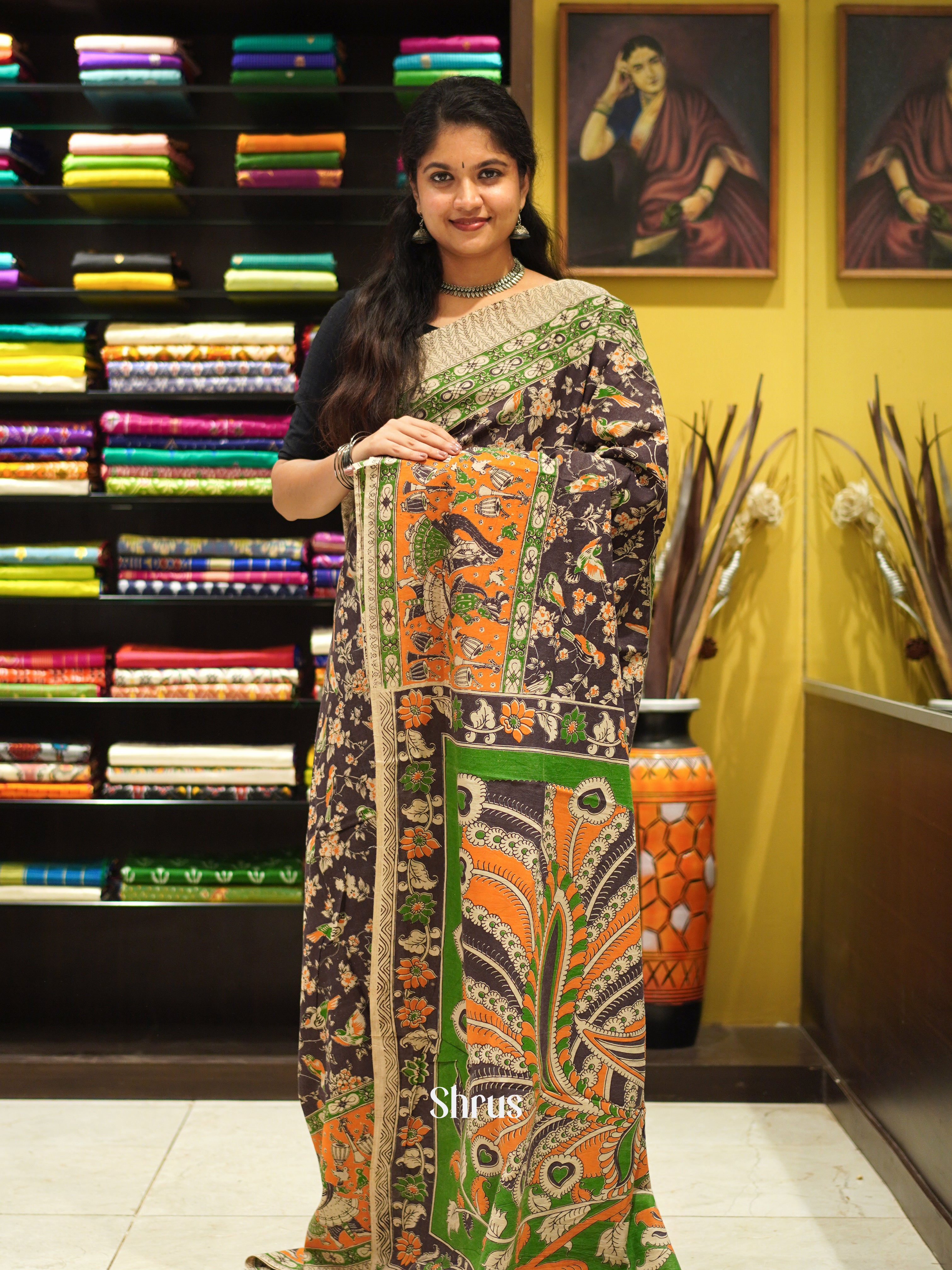 CES04121 - Kalamkari cotton Saree - Shop on ShrusEternity.com