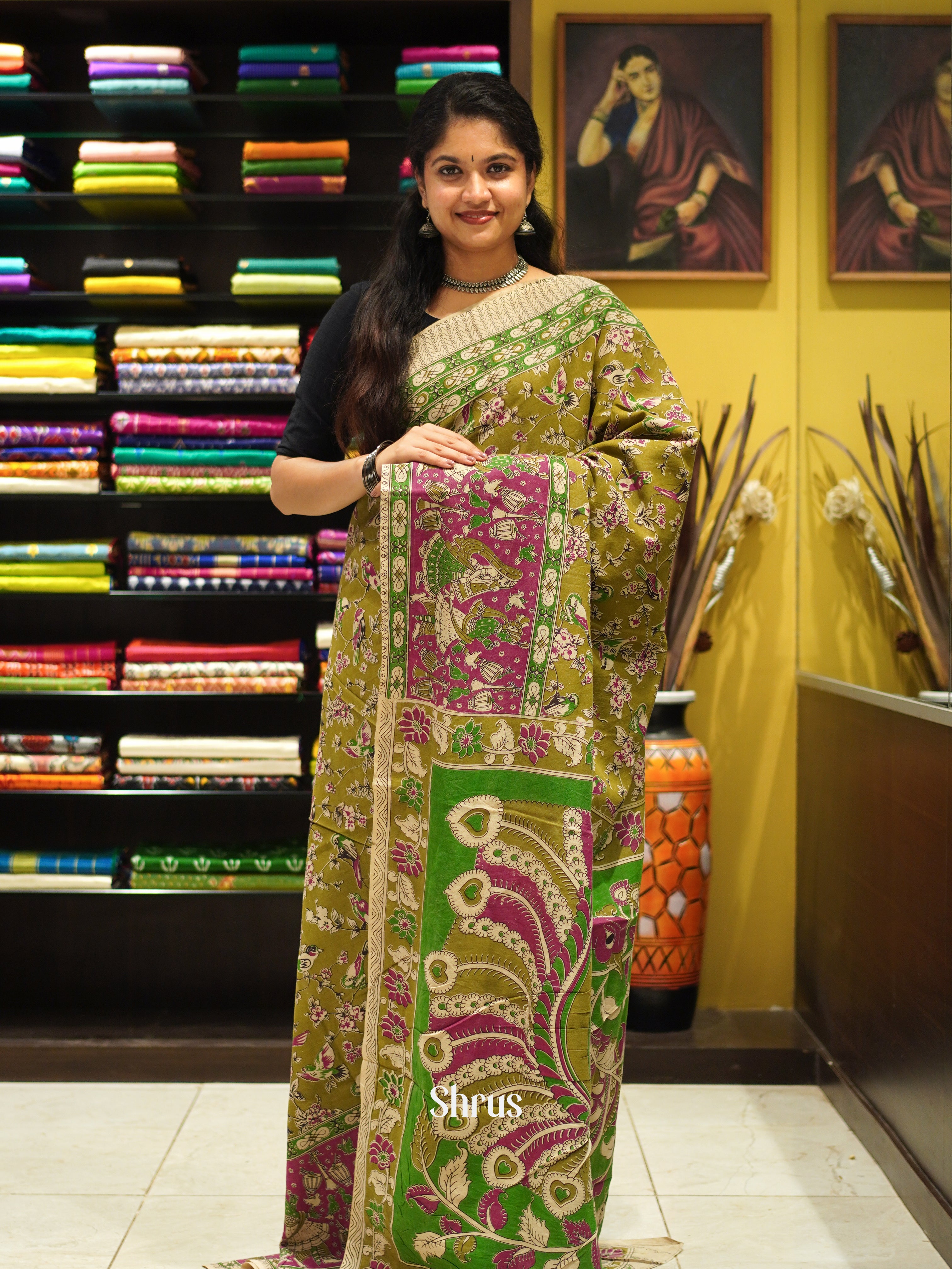CES04122 - Kalamkari cotton Saree - Shop on ShrusEternity.com