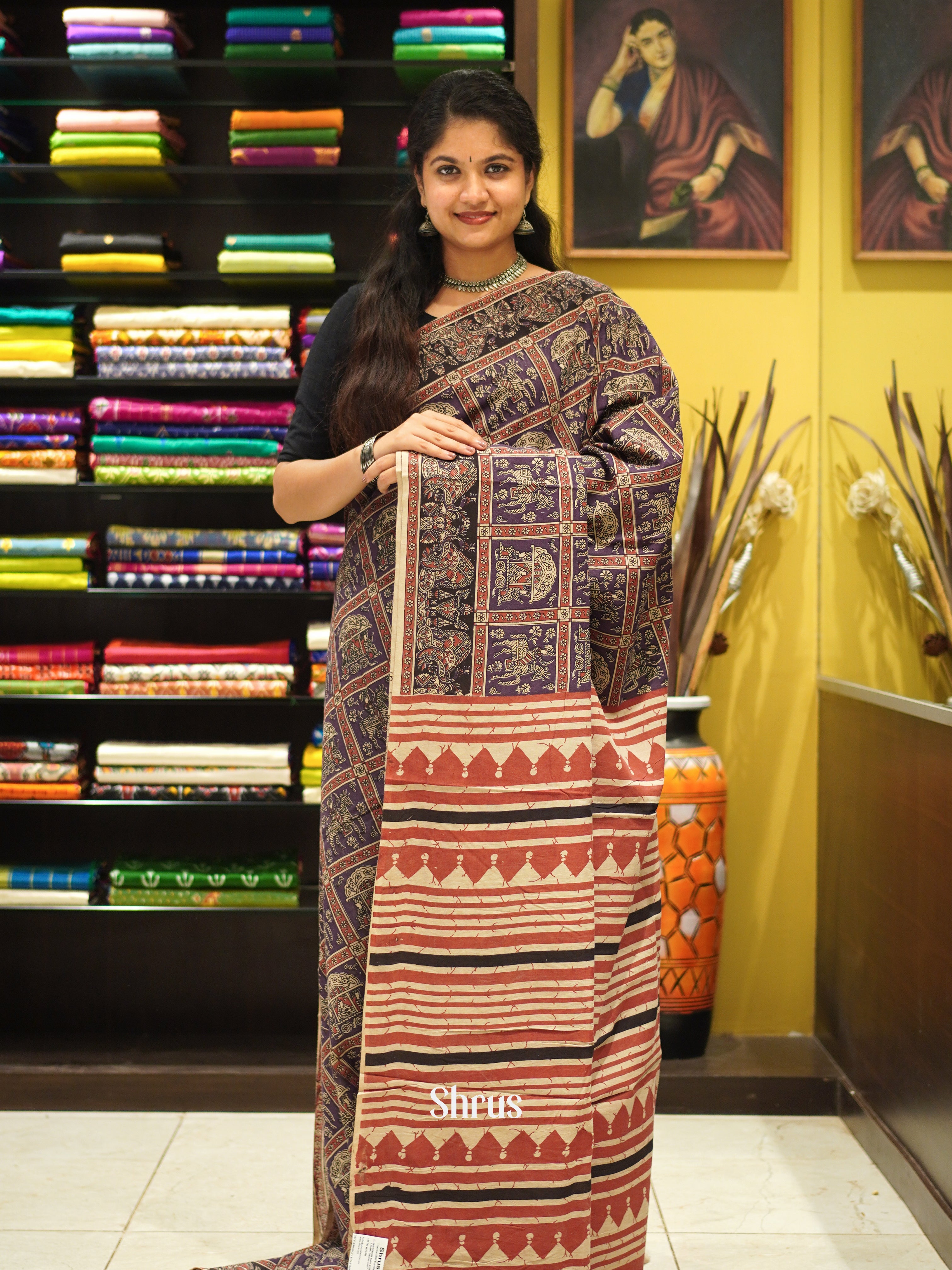 CES04127 - Kalamkari cotton Saree - Shop on ShrusEternity.com