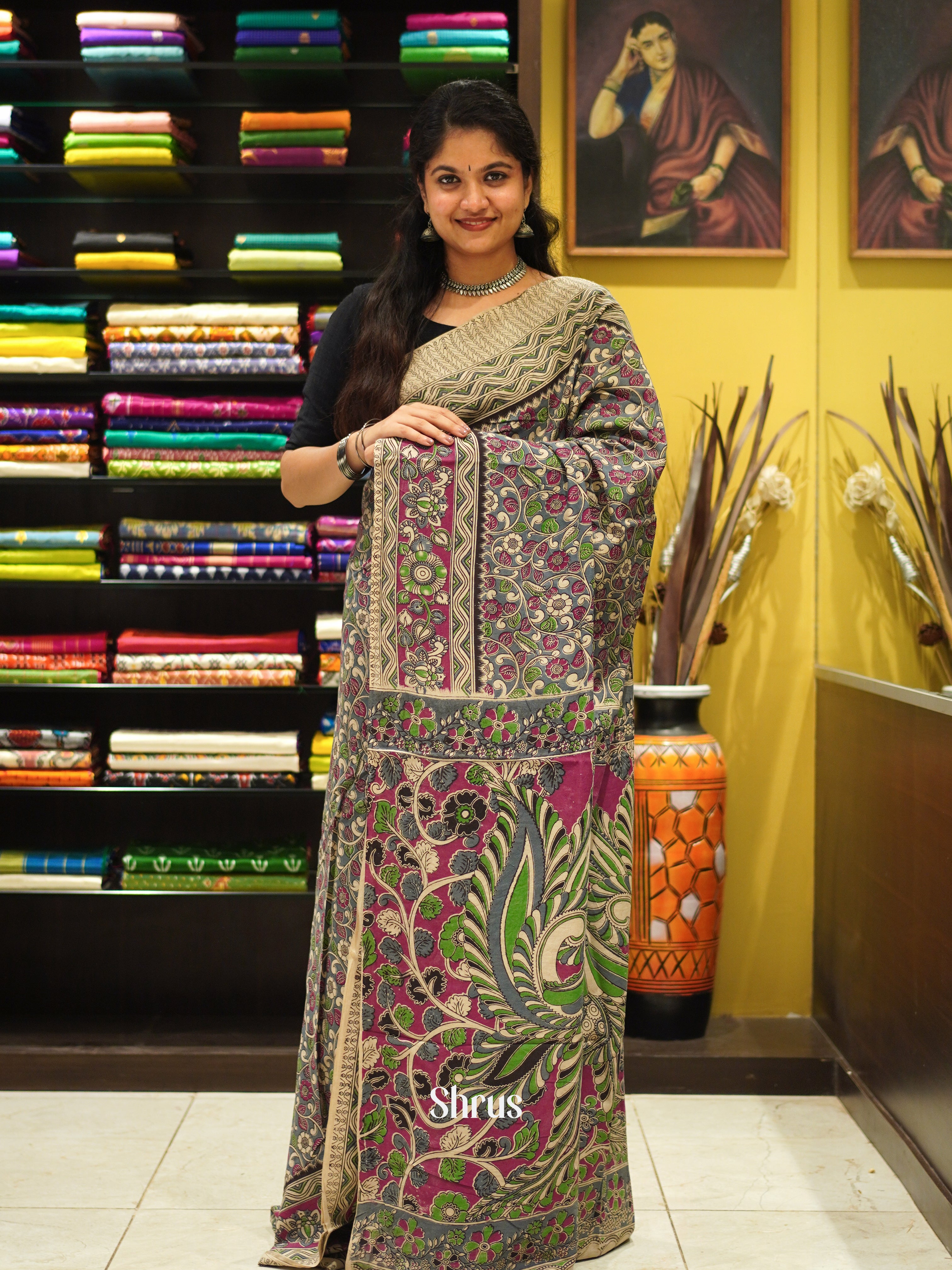 CES04145 - Kalamkari cotton Saree - Shop on ShrusEternity.com