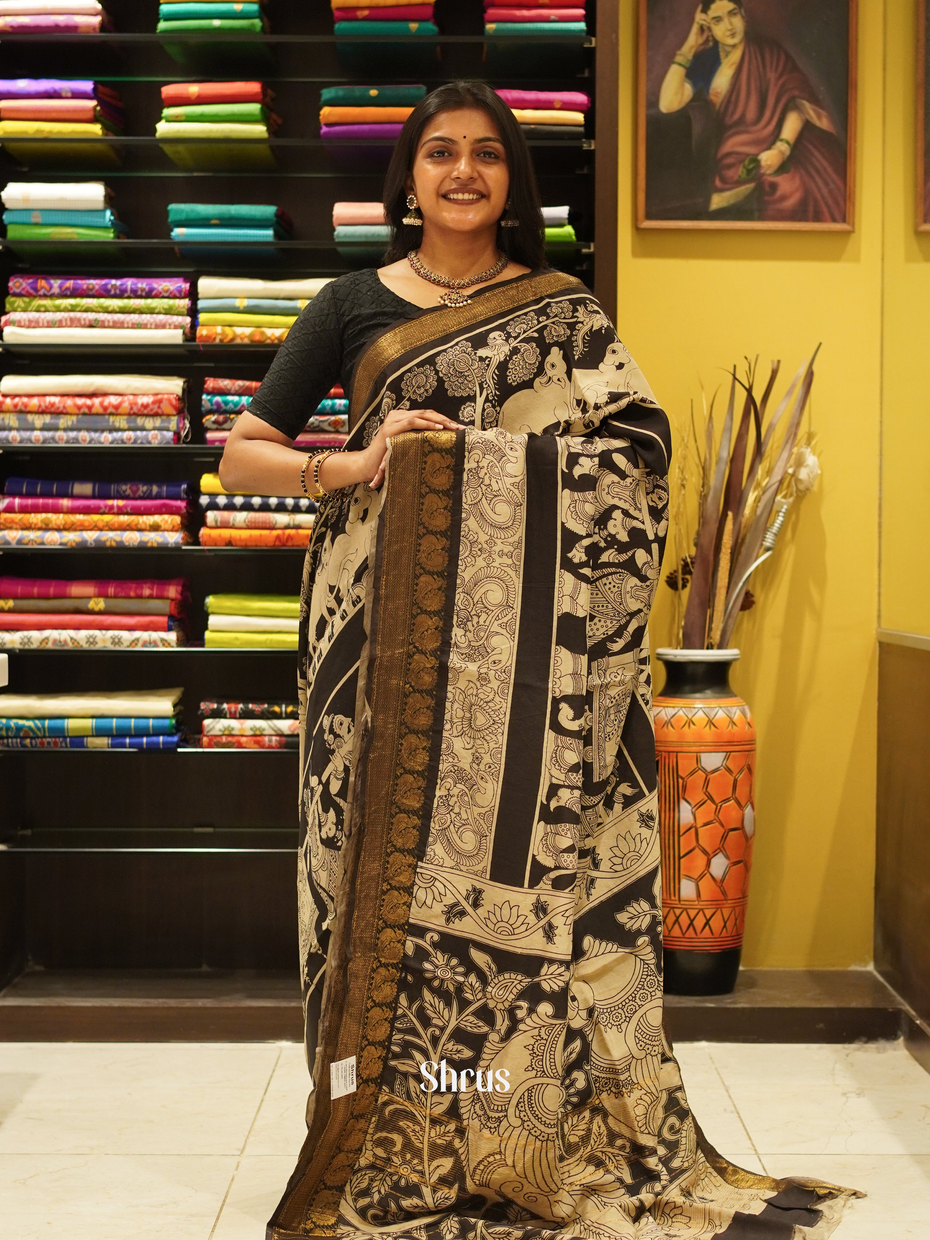 Black & Beige - Chennur-kalamkari - Shop on ShrusEternity.com