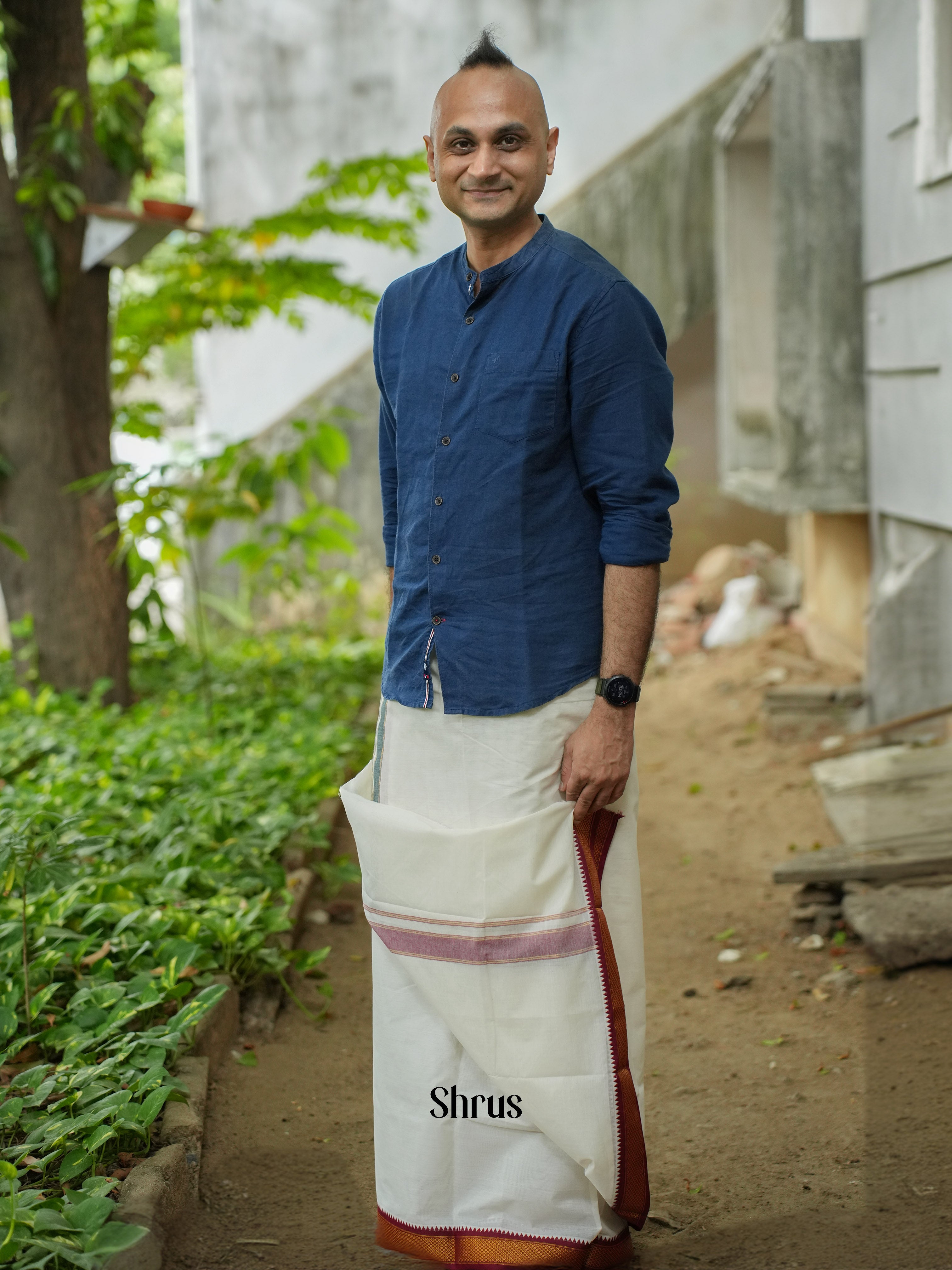 White & Maroon - Dhoti - Shop on ShrusEternity.com