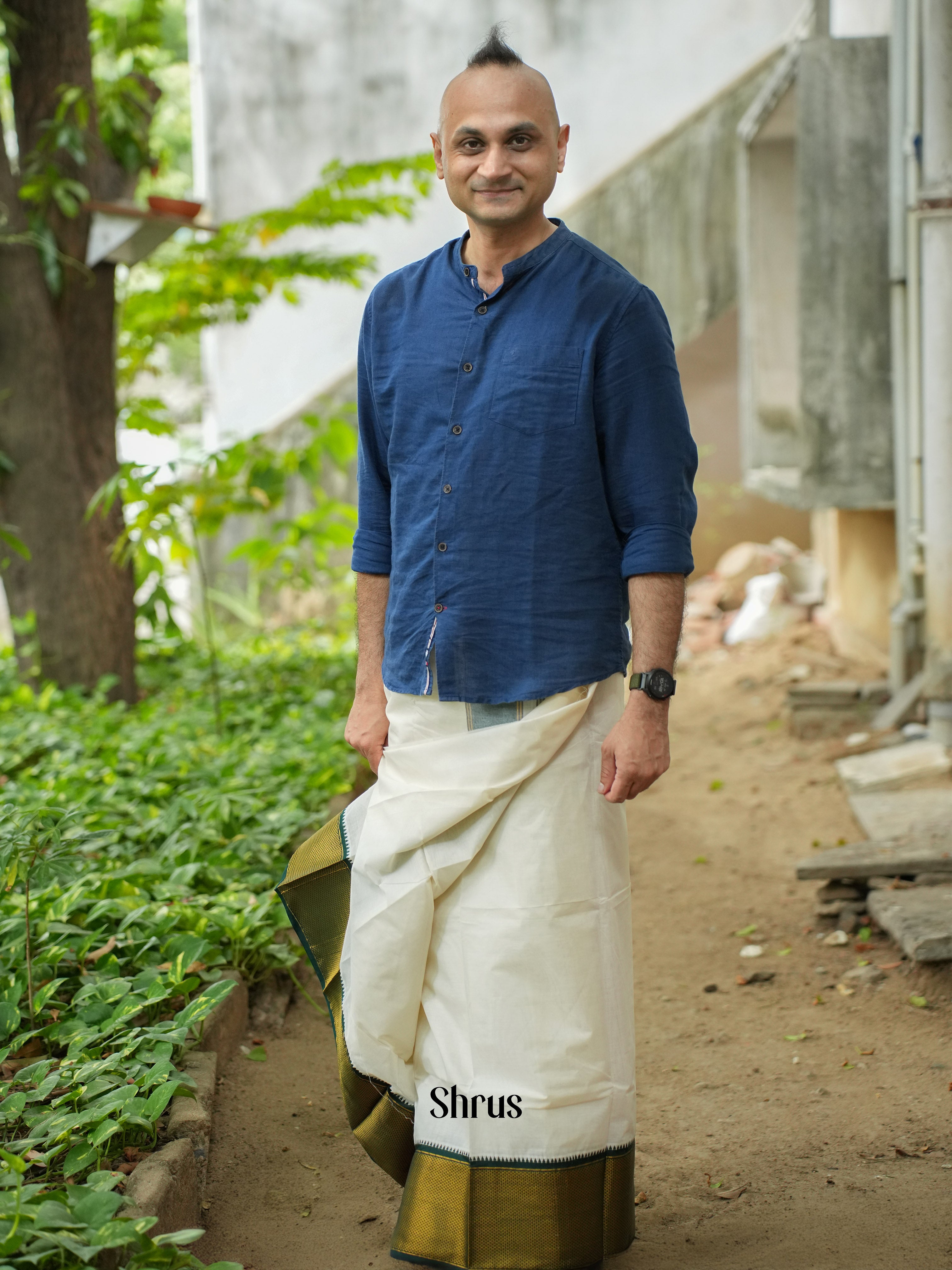 White & Green - Dhoti - Shop on ShrusEternity.com