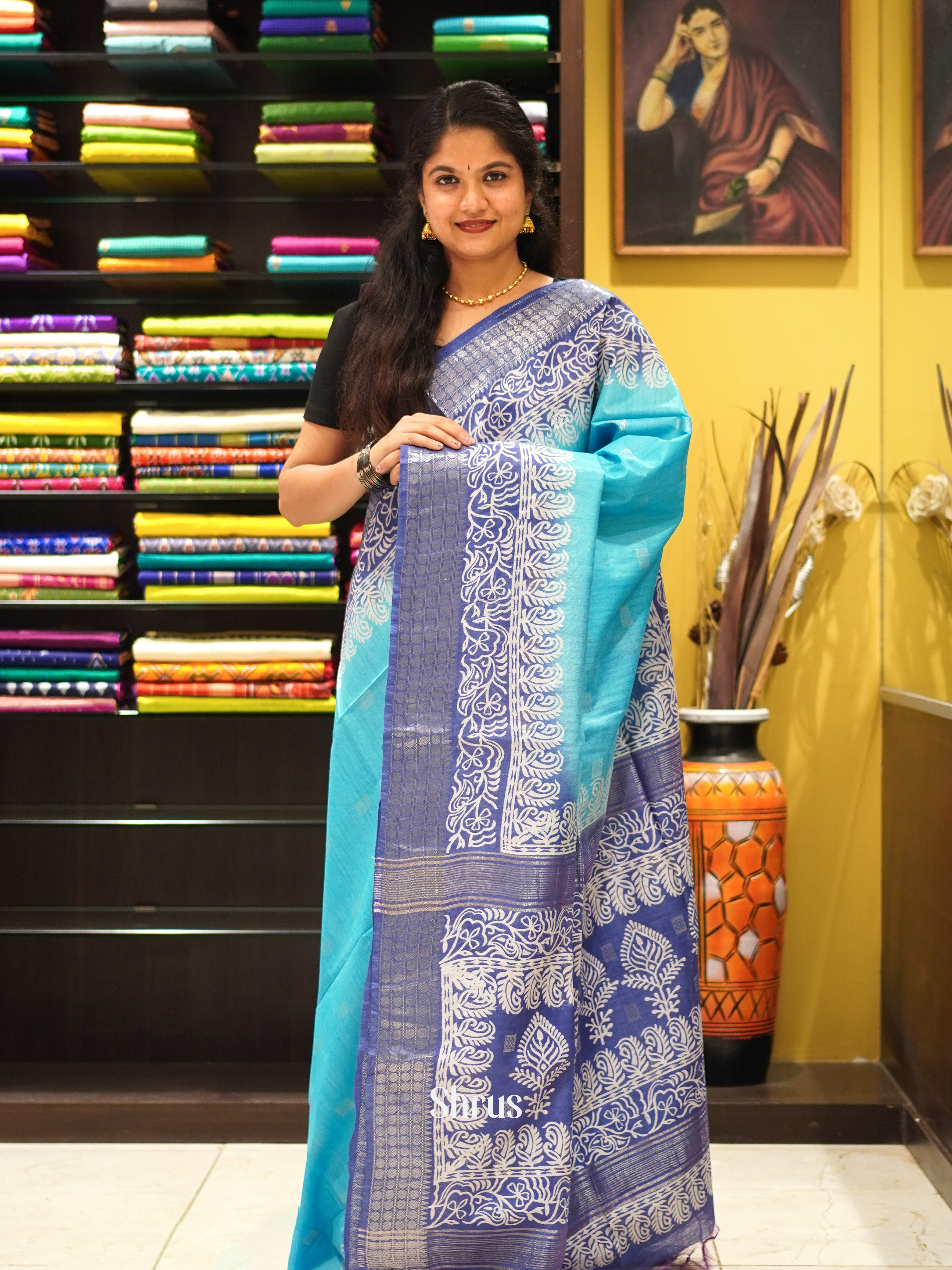 Blue & Purple - Semi Tussar Saree - Shop on ShrusEternity.com