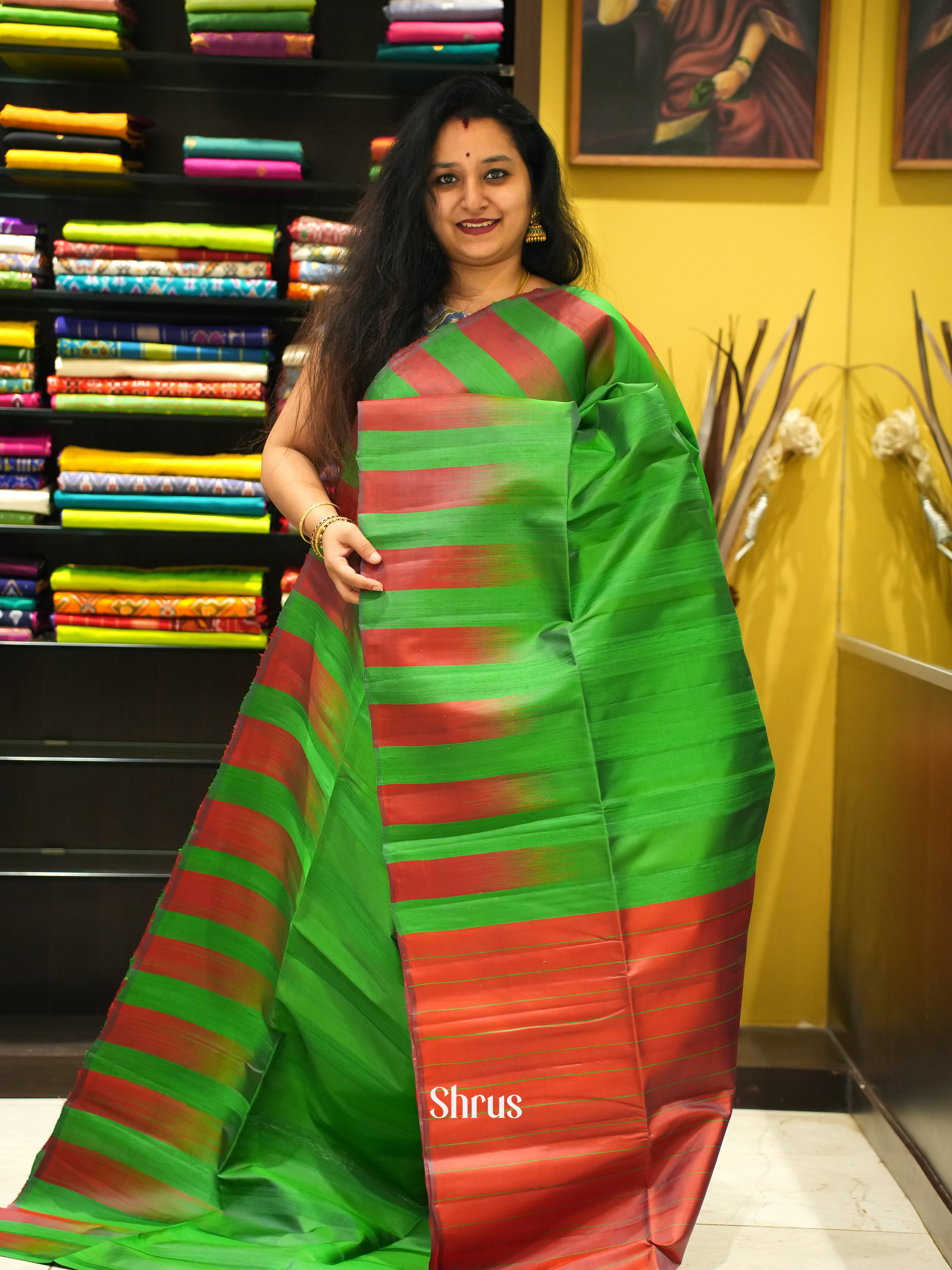 Green & Pink - Soft Silk Saree - Shop on ShrusEternity.com