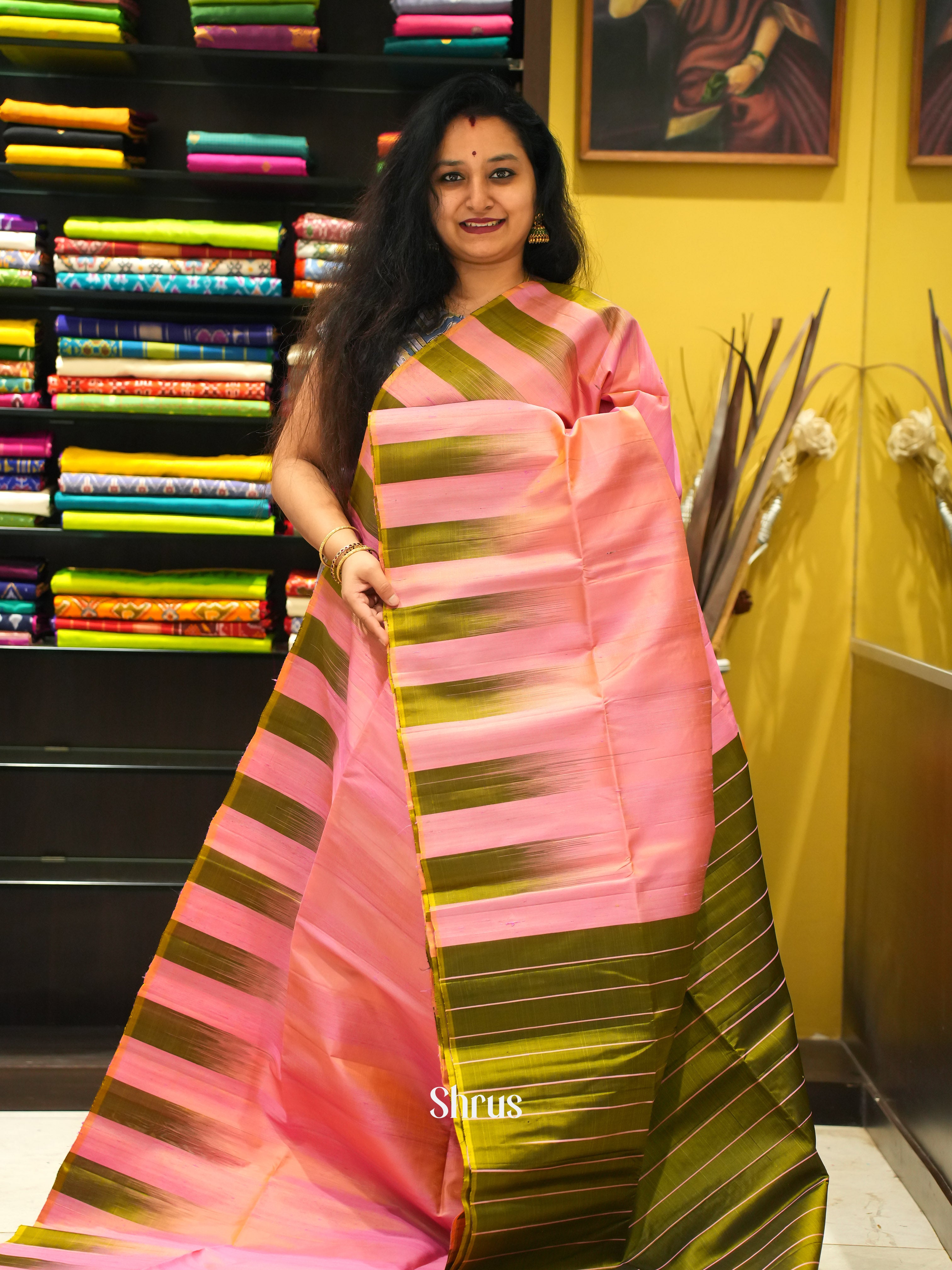 Pink & Green - Soft Silk Saree - Shop on ShrusEternity.com