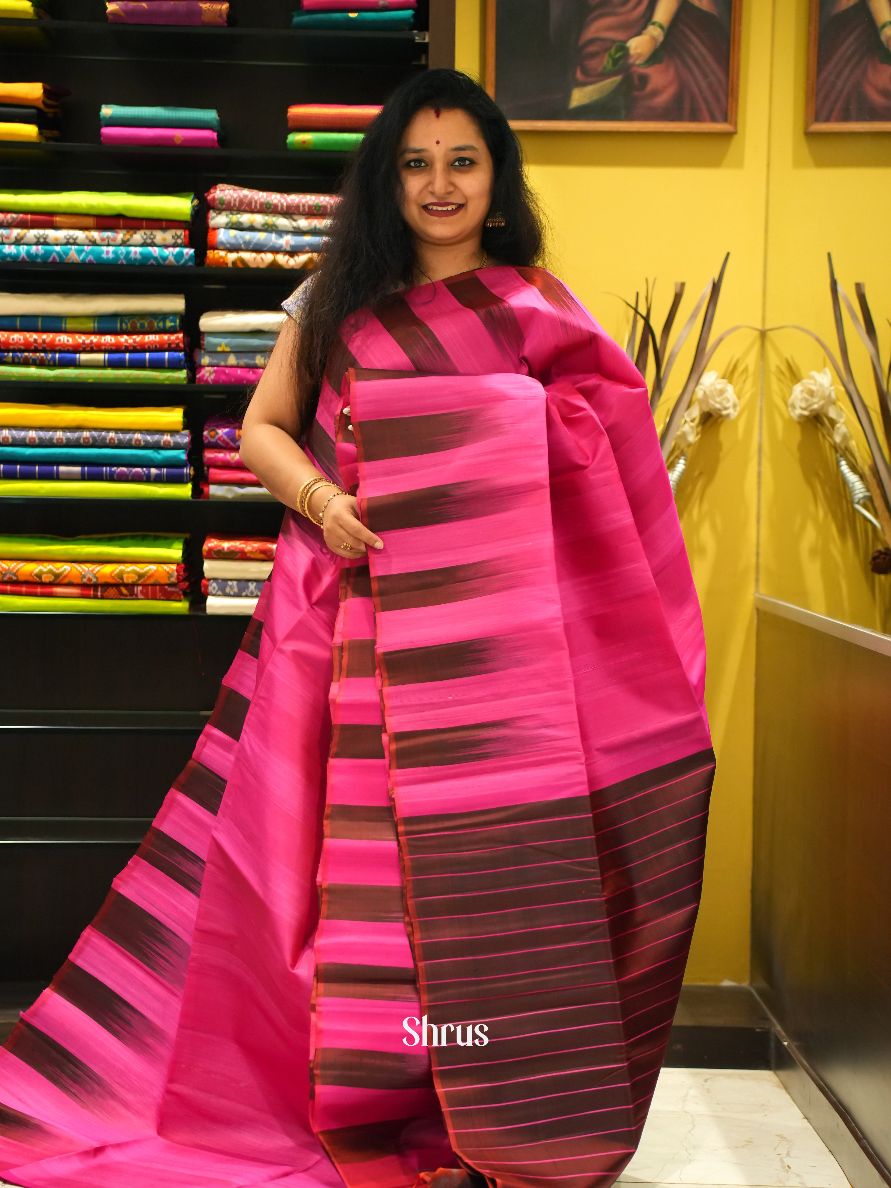 Pink & Maroon - Soft Silk Saree - Shop on ShrusEternity.com
