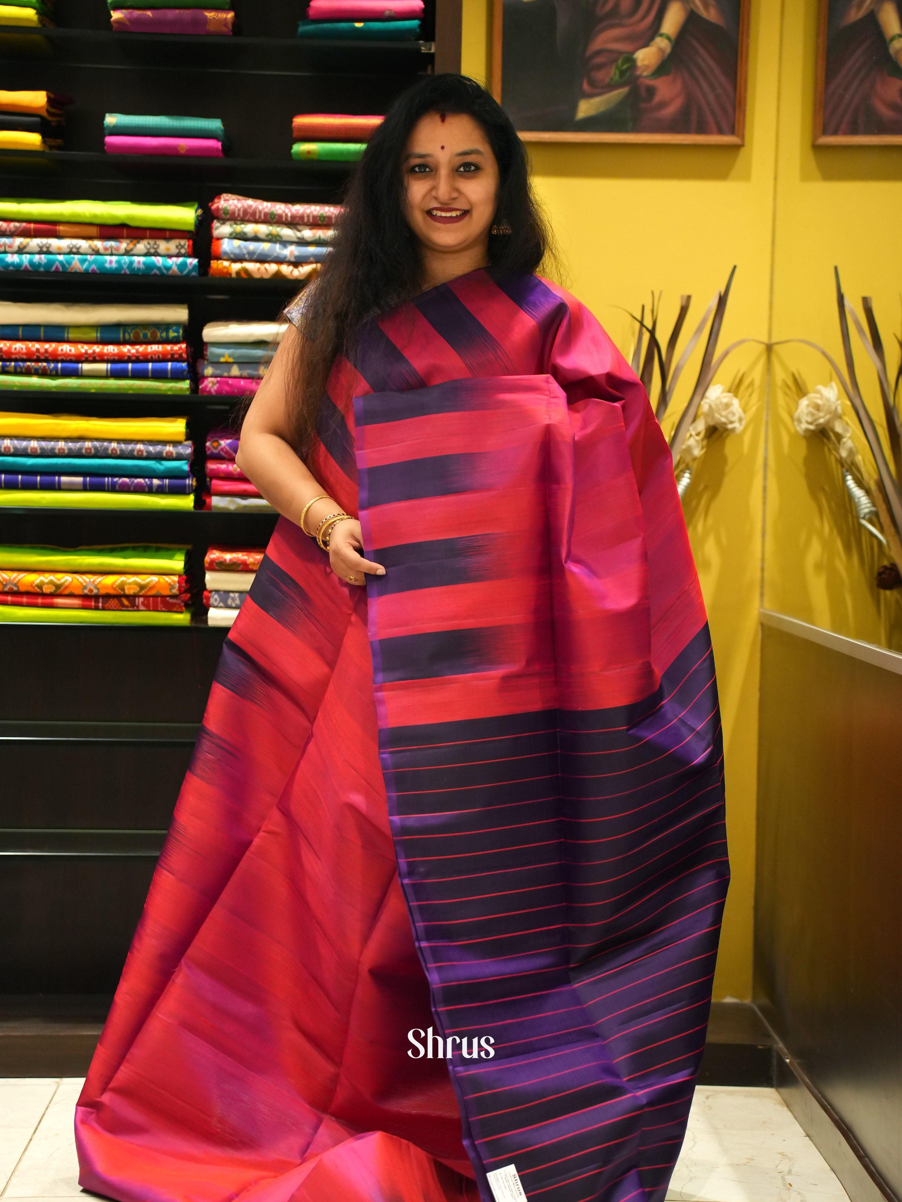 Pink & Violet - Soft Silk Saree - Shop on ShrusEternity.com