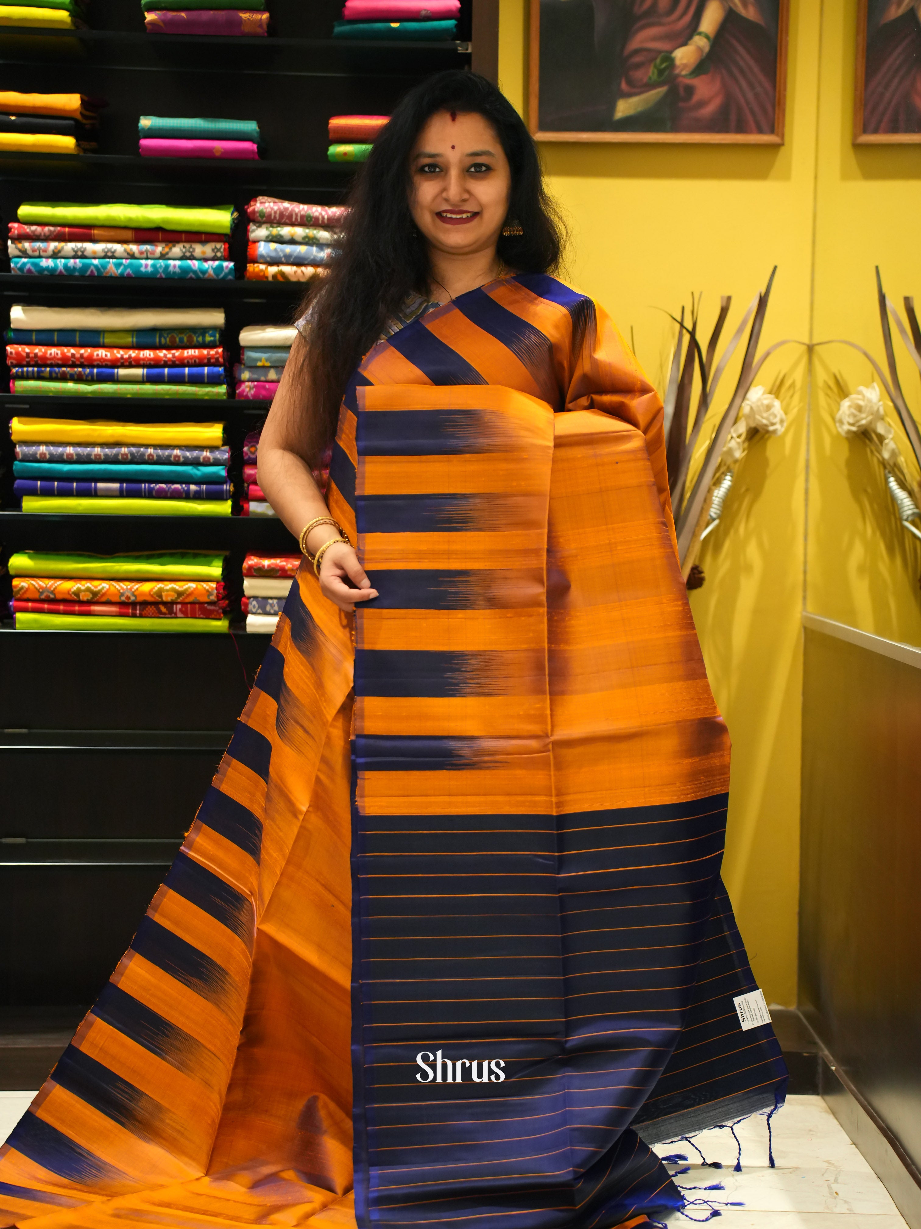 Orange & Blue - Soft Silk Saree - Shop on ShrusEternity.com