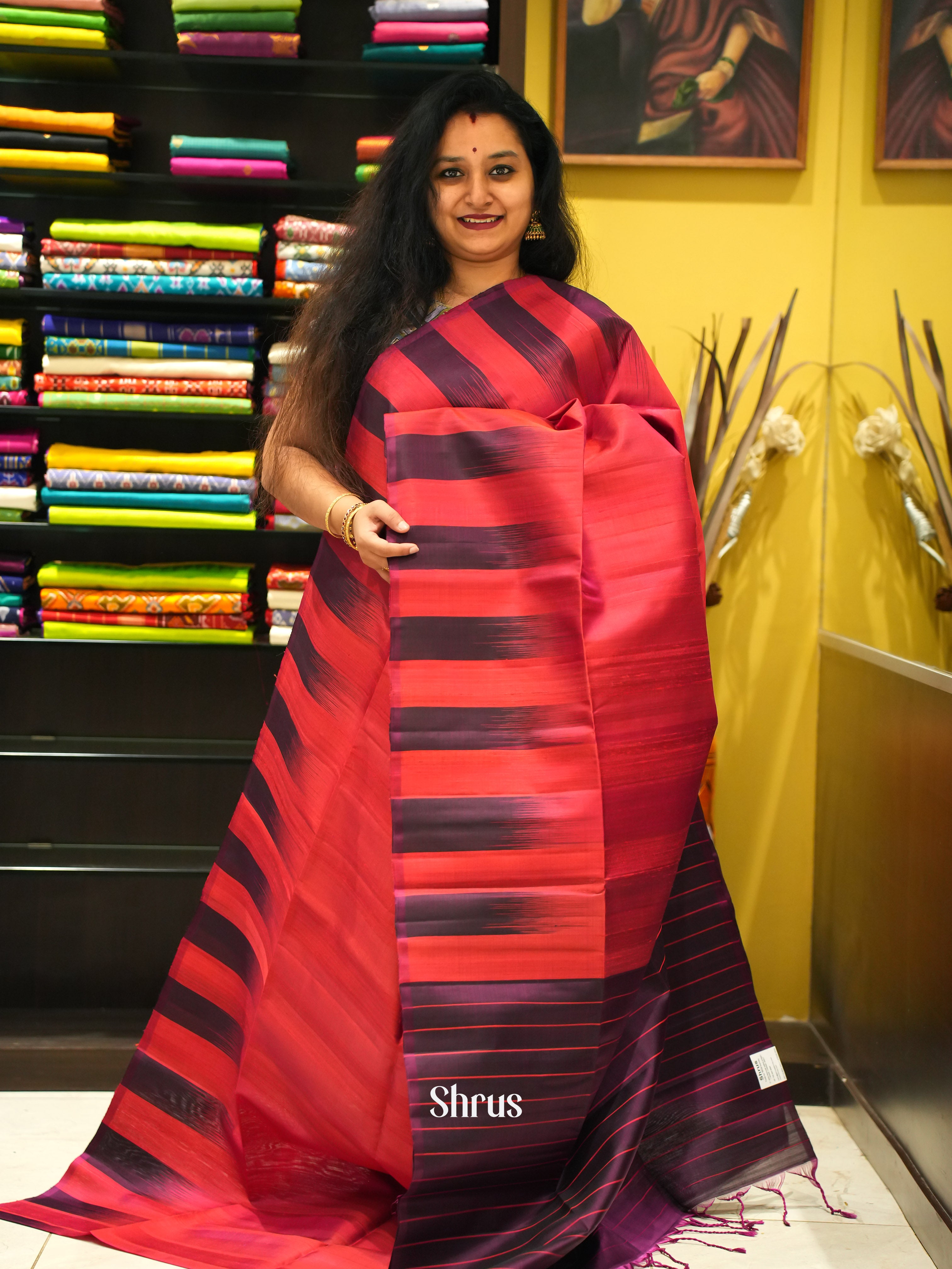 Red & Wine - Soft Silk Saree - Shop on ShrusEternity.com