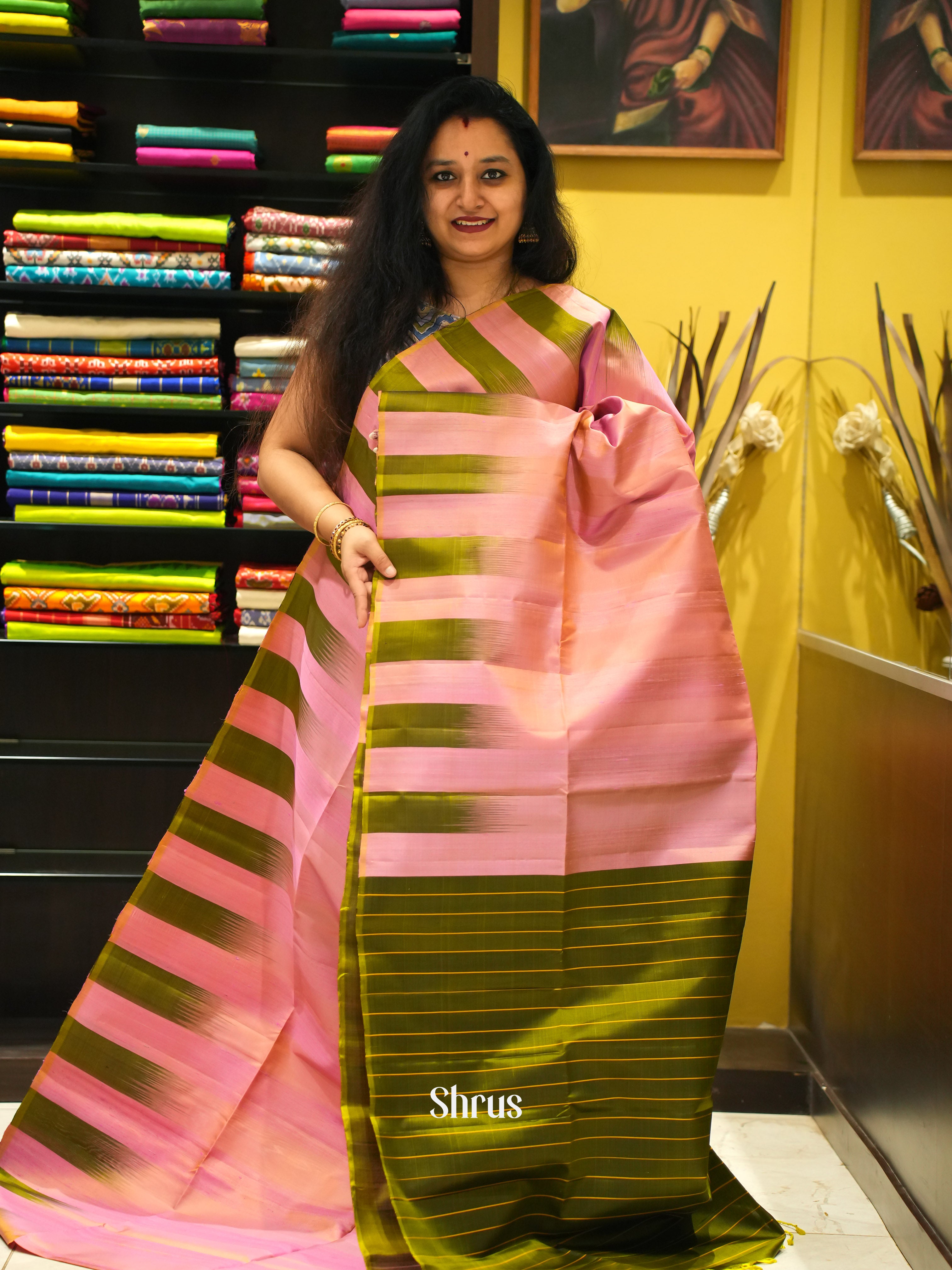 Pink & Green - Soft Silk Saree - Shop on ShrusEternity.com