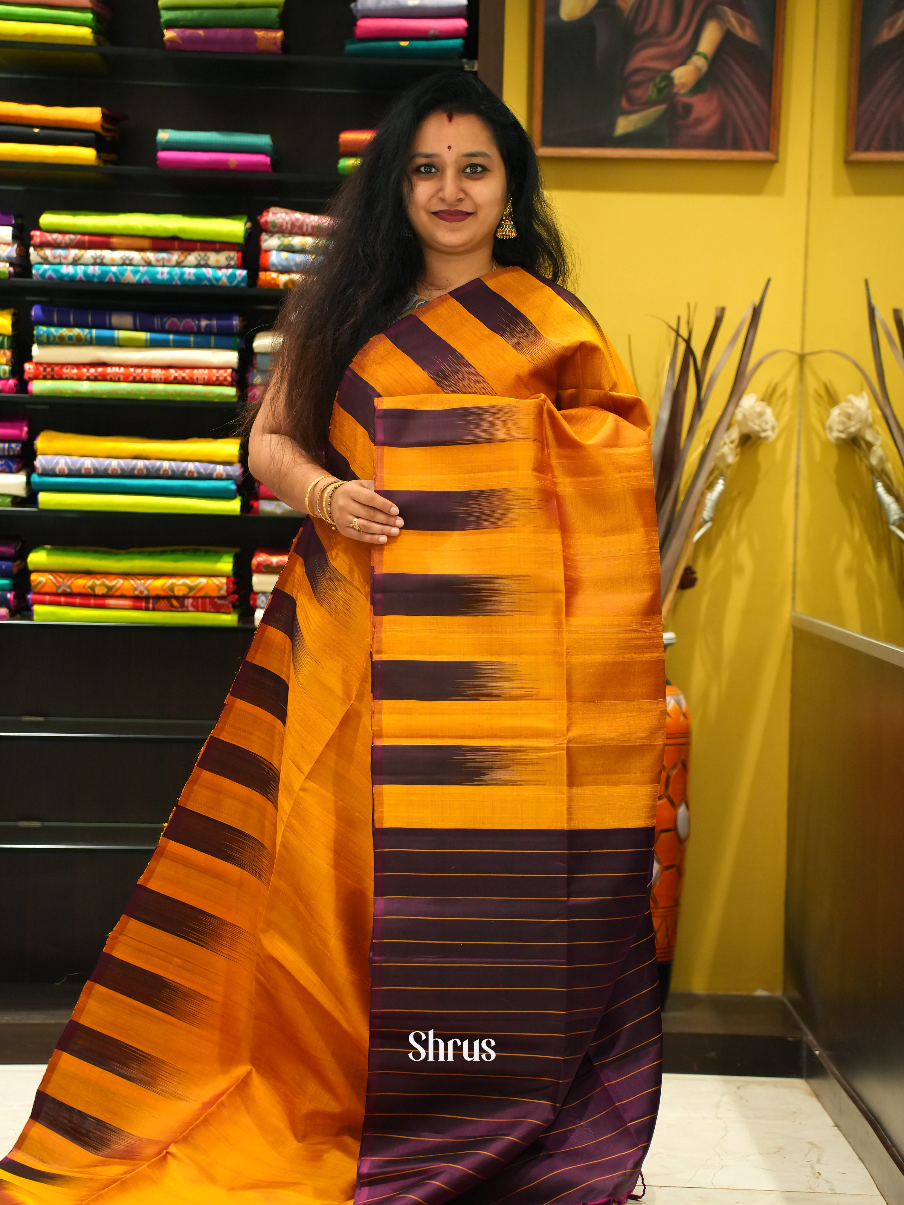 Mustard & Wine - Soft Silk Saree - Shop on ShrusEternity.com
