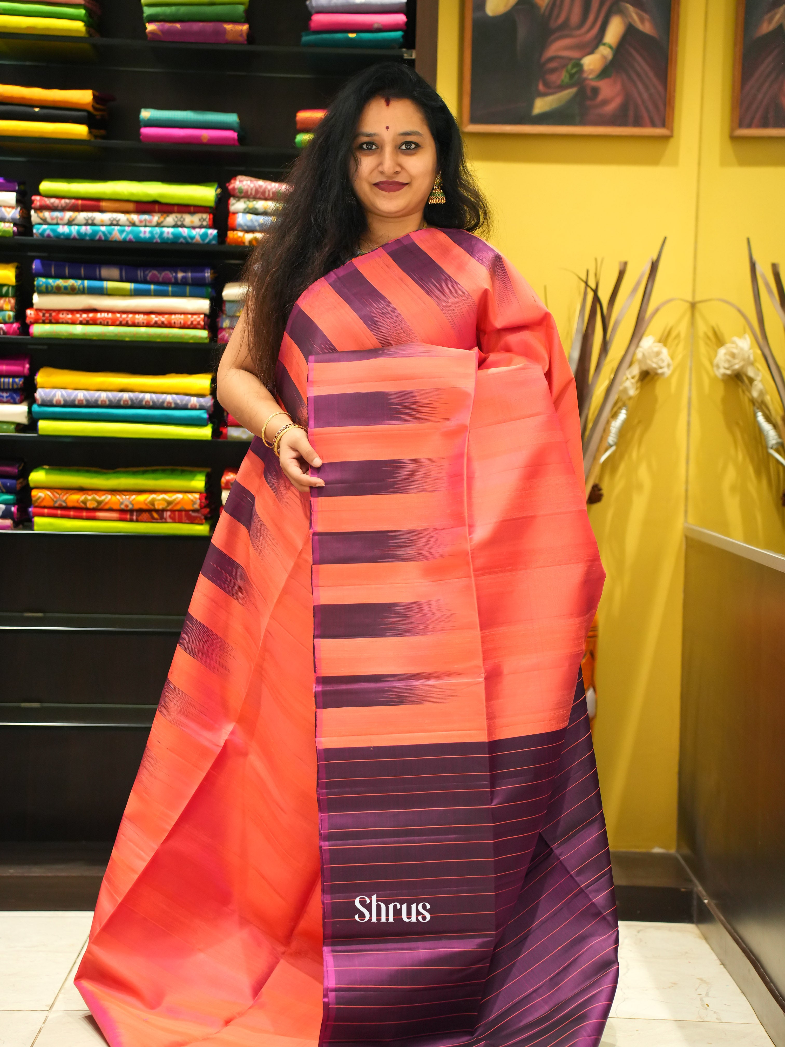 Pink & Wine - Soft Silk Saree - Shop on ShrusEternity.com