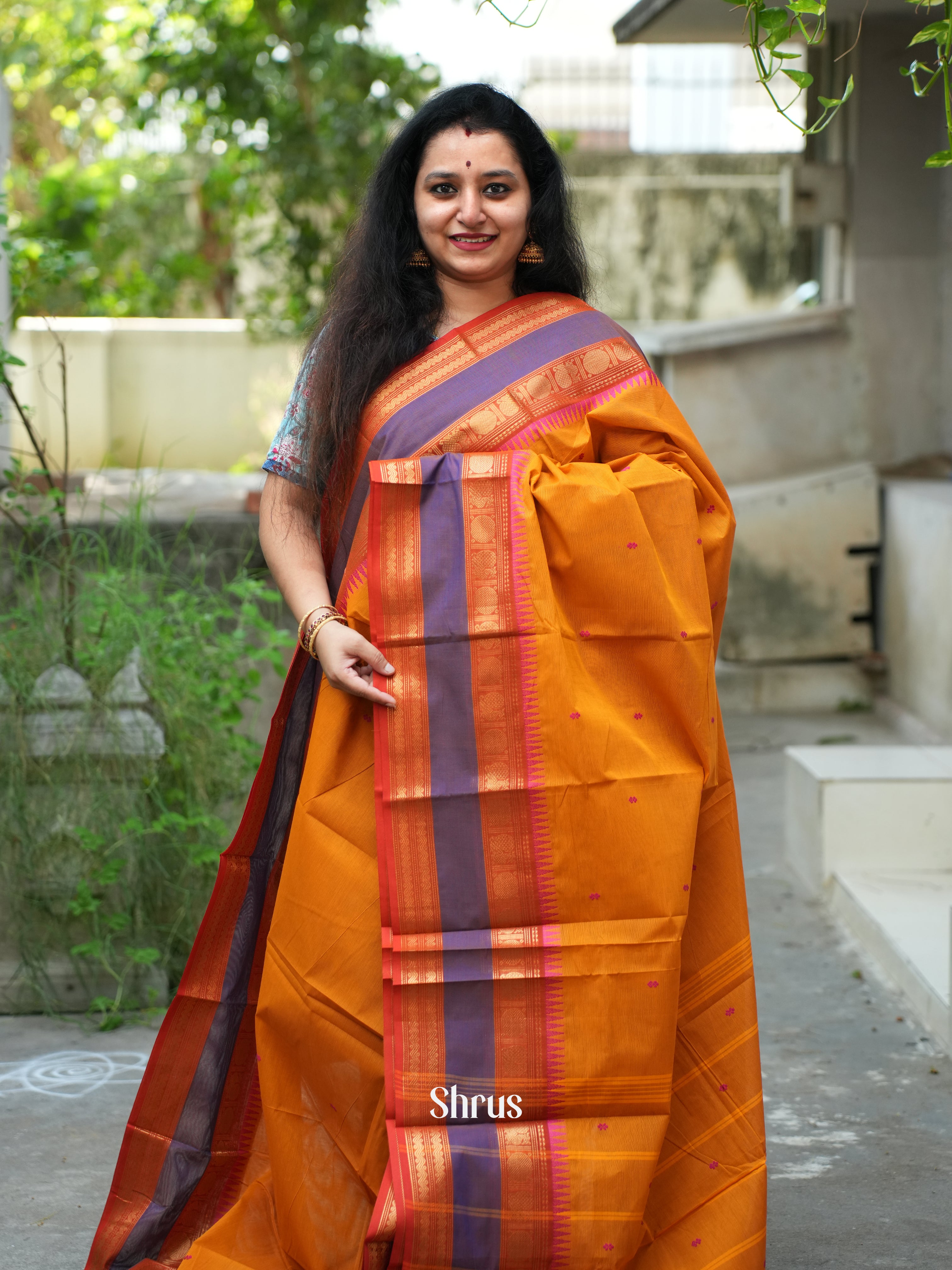 Orange & Purple - Chettinad Cotton Saree - Shop on ShrusEternity.com