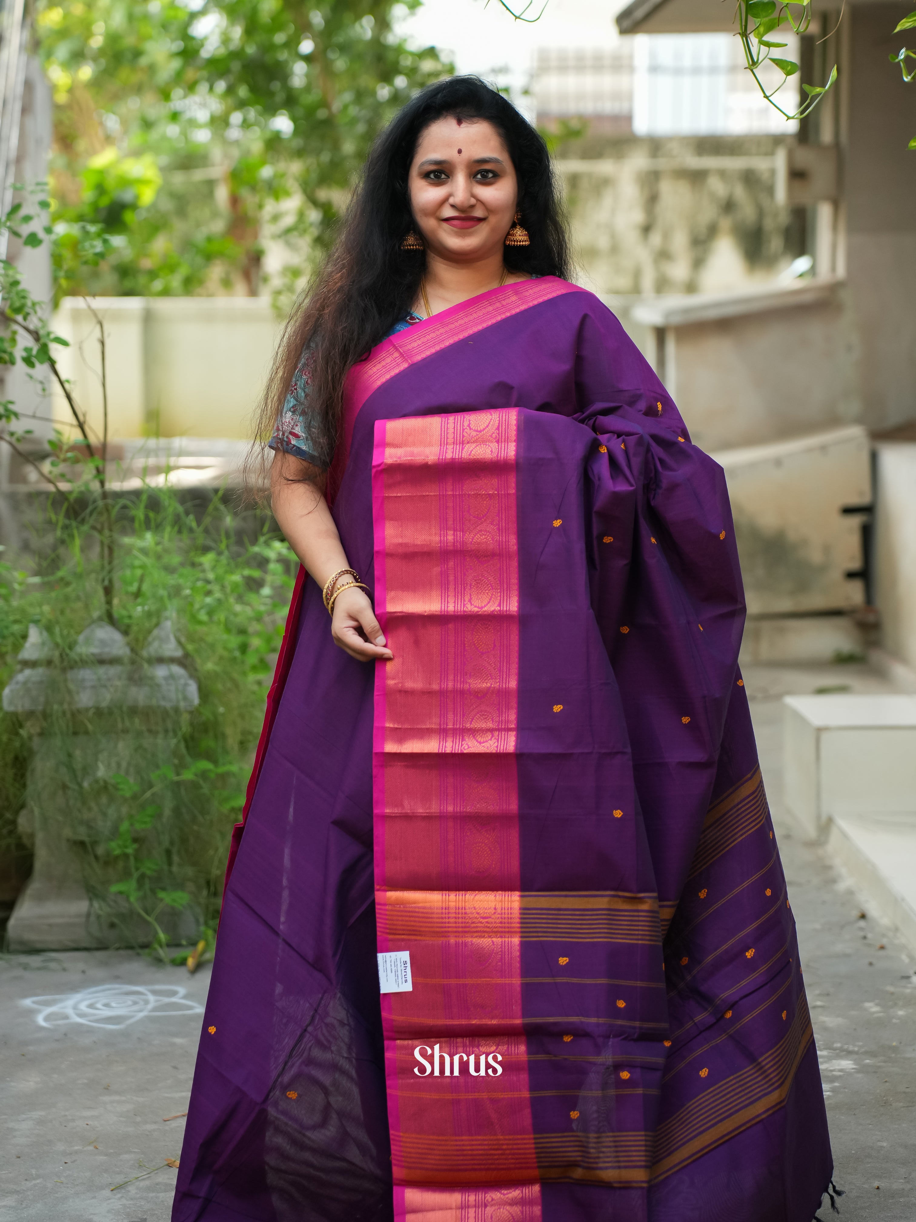Violet & Pink - Chettinad Cotton Saree - Shop on ShrusEternity.com